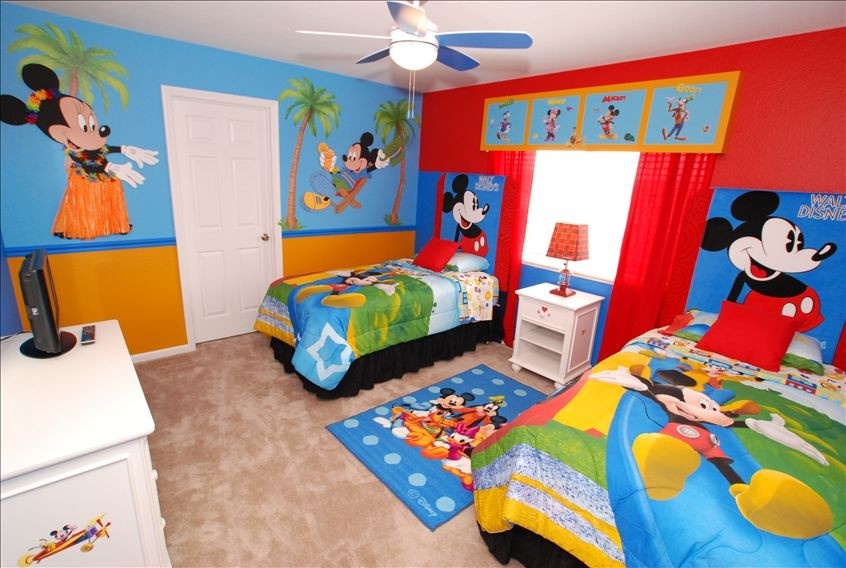 mickey mouse wallpaper for bedroom,room,bedroom,bed sheet,child,furniture