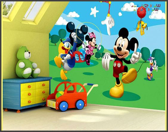 mickey mouse wallpaper für schlafzimmer,karikatur,animierter cartoon,abspielen,spielzeug,erfundener charakter