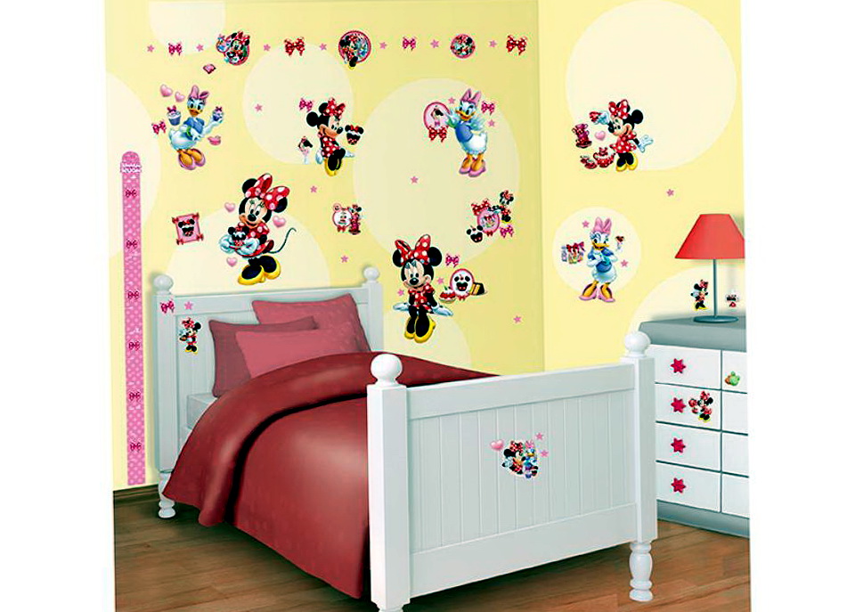 침실 미니 마우스 벽지,벽 스티커,생성물,가구,방,벽지