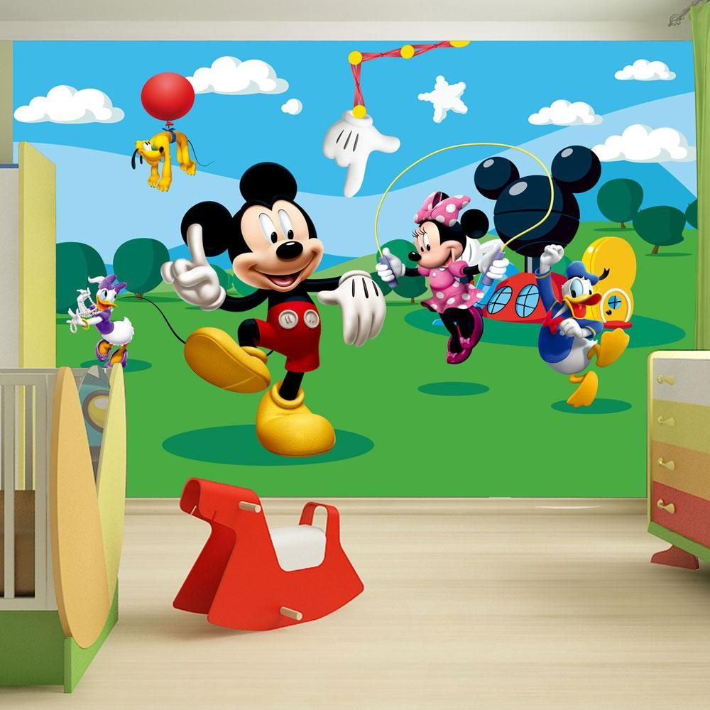 mickey mouse wallpaper für schlafzimmer,karikatur,animierter cartoon,zimmer,abspielen,kunst