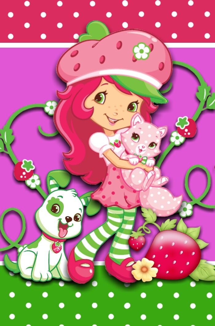 strawberry shortcake wallpaper,cartoon,pink,illustration,clip art,fictional character