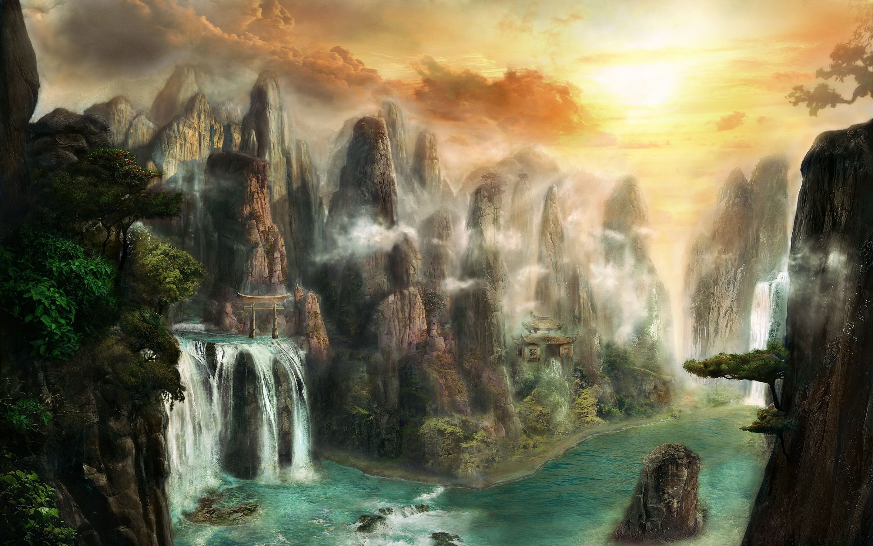 fantasy desktop wallpaper,natural landscape,nature,waterfall,water resources,water