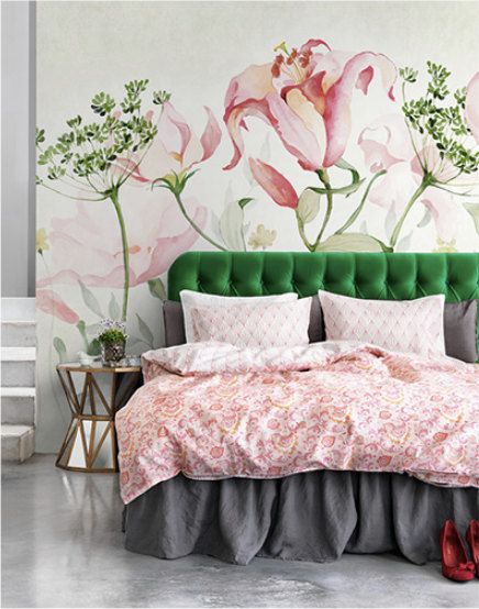 flower wallpaper for bedroom,pink,furniture,room,wall,studio couch