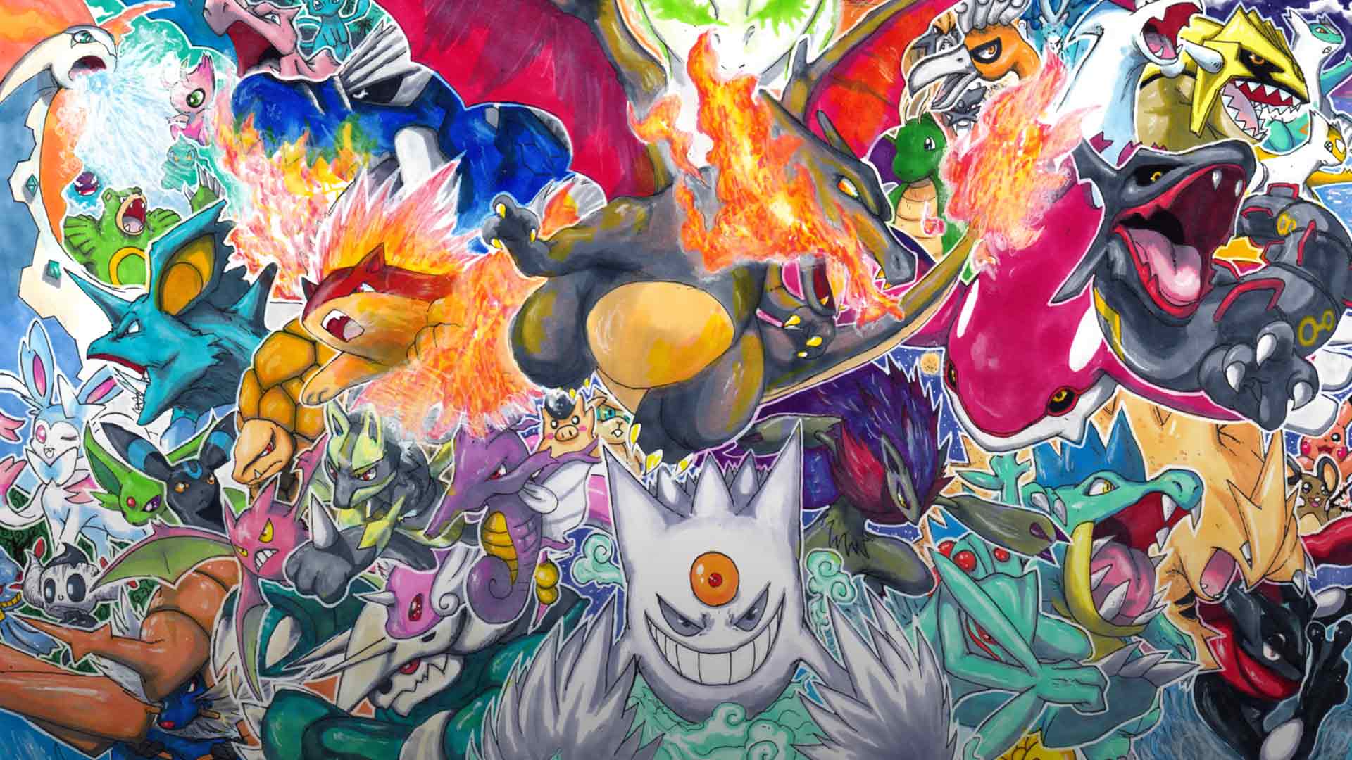 pokemon wallpaper,modern art,painting,art,psychedelic art,acrylic paint