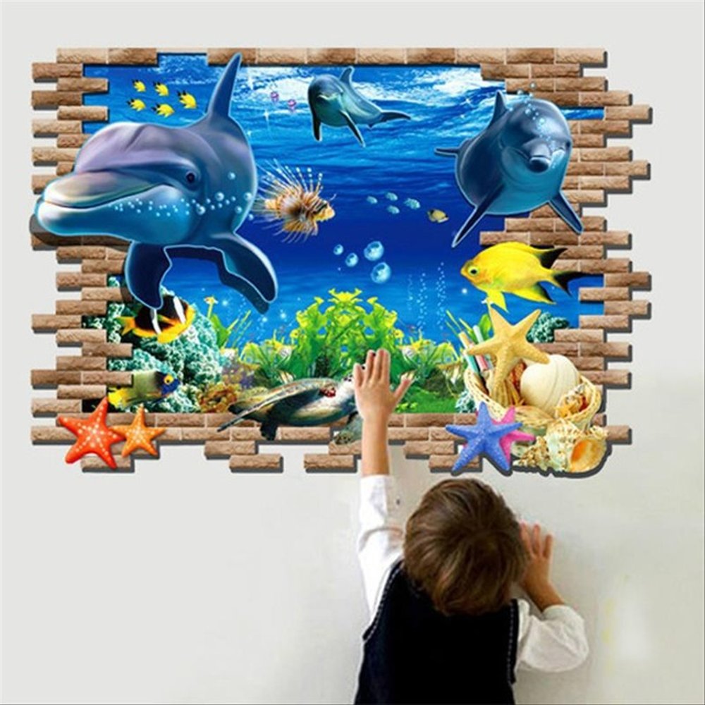 fondo de pantalla 3 dimensi,acuario,pared,mural,biología marina,delfín