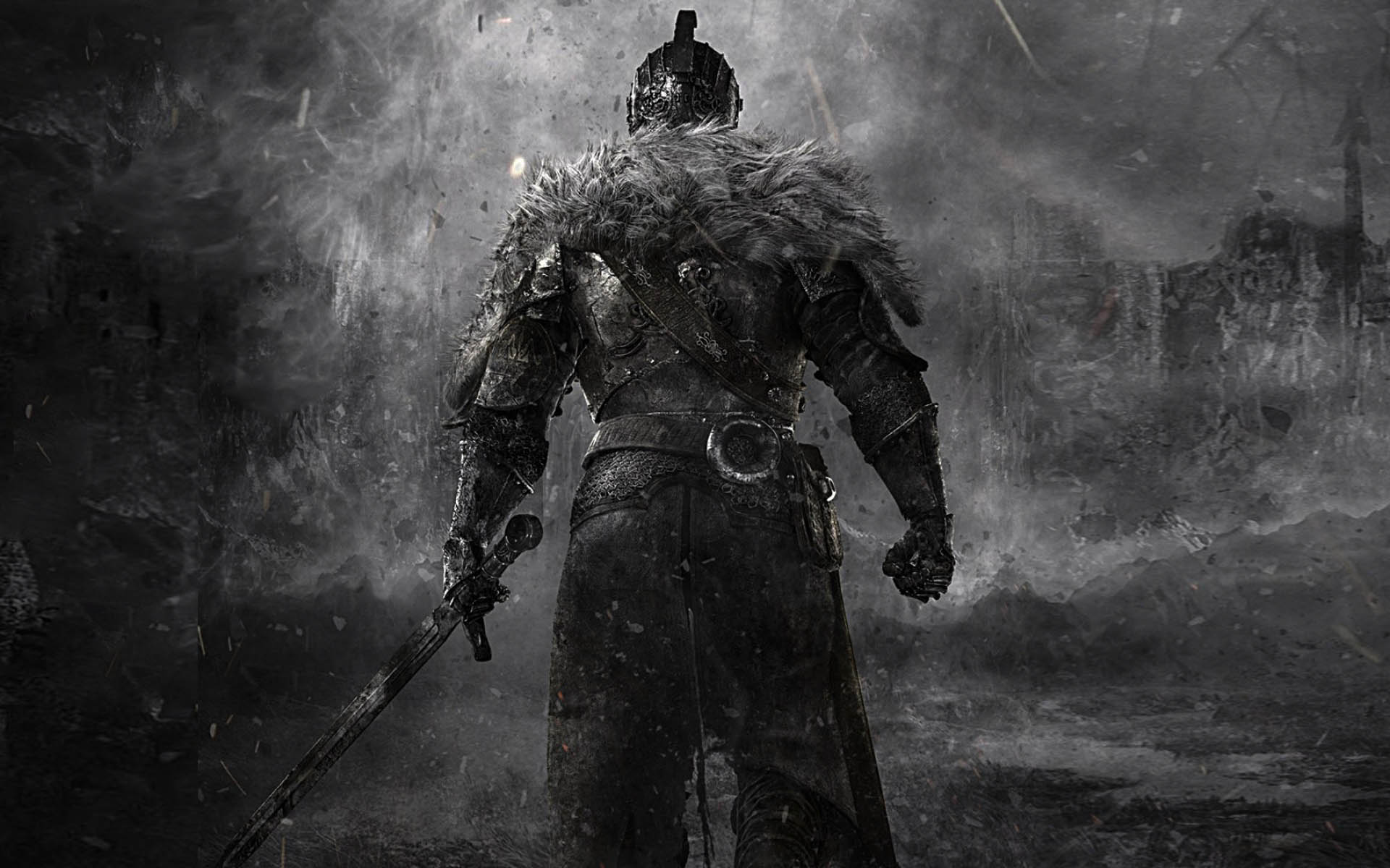 dark souls wallpaper,darkness,fictional character,illustration,digital compositing,monochrome