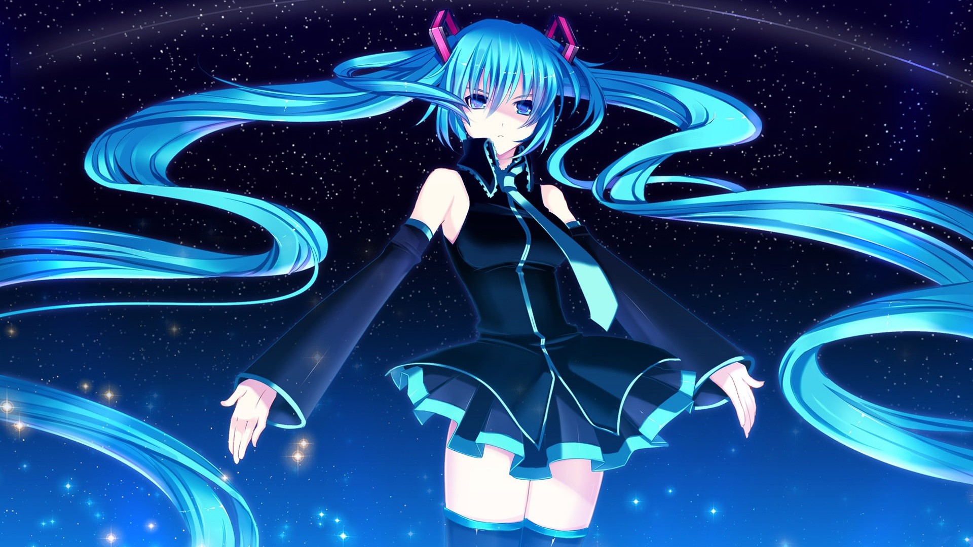 hatsune miku wallpaper,anime,cartoon,cg artwork,space,fictional character