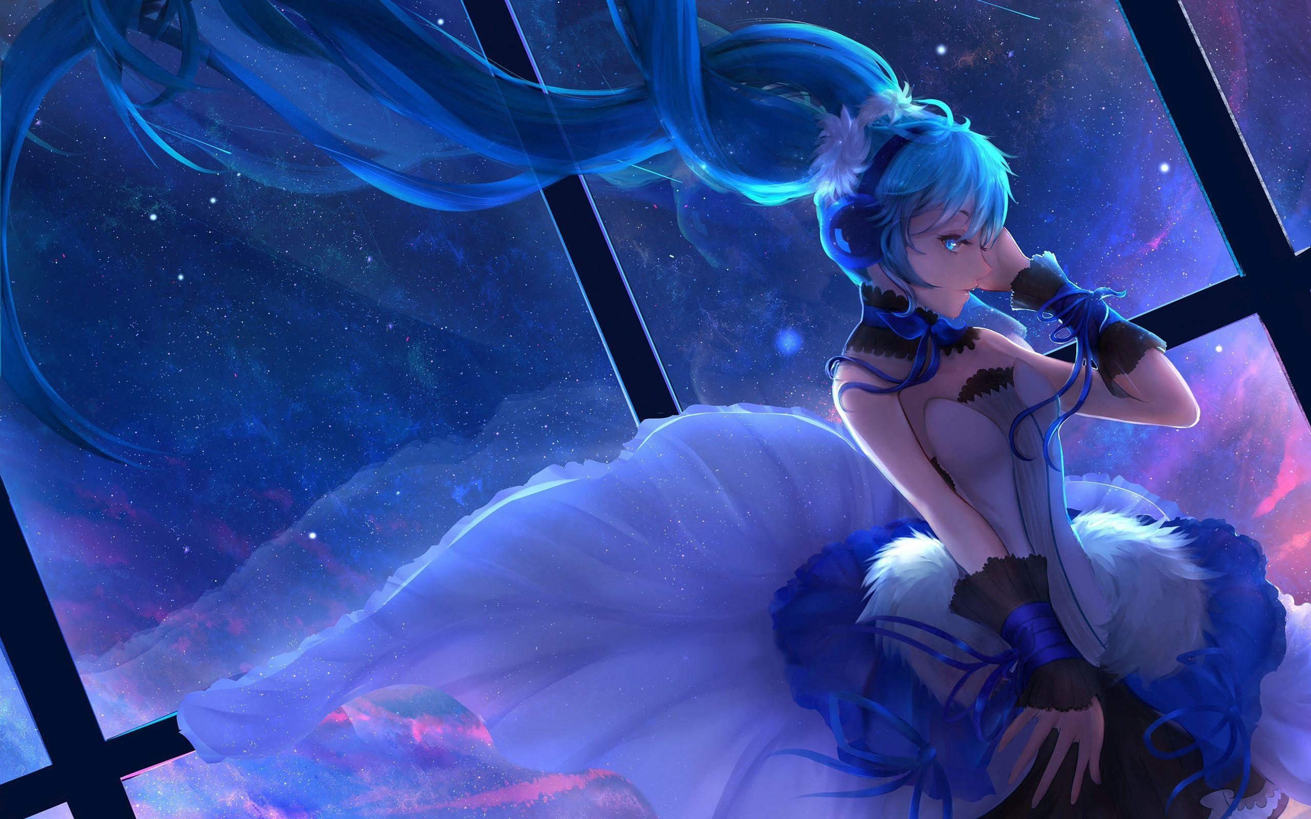 hatsune miku fondo de pantalla,cg artwork,anime,cielo,personaje de ficción,espacio