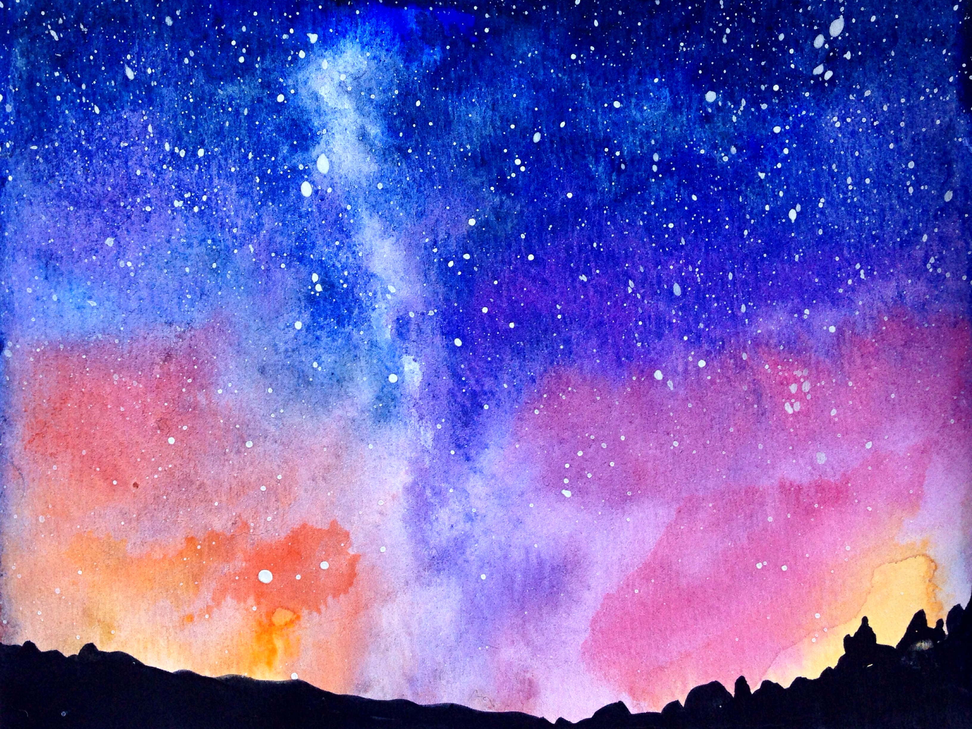 水彩画の壁紙,空,天体,銀河,雰囲気,宇宙