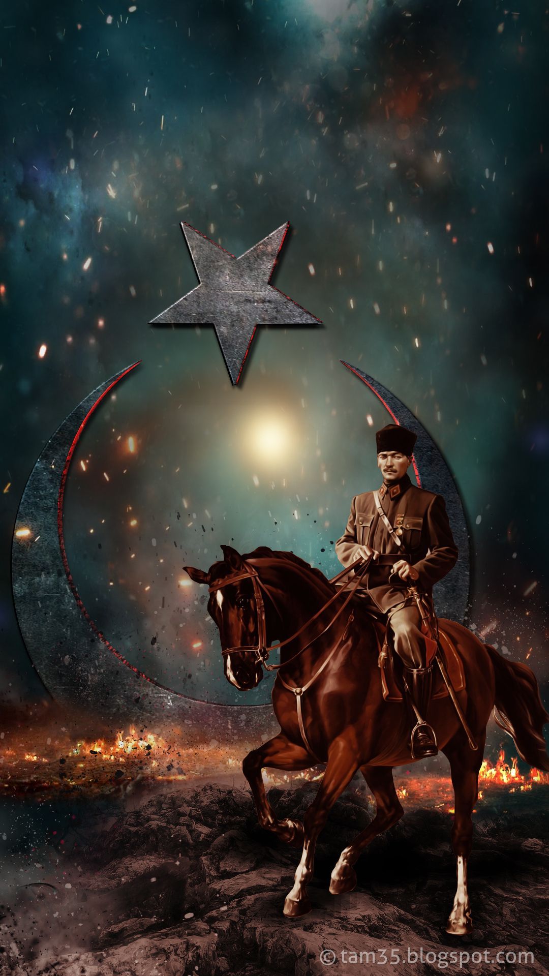 fondo de pantalla de atat rk,cielo,caballo,ilustración,estrella,objeto astronómico
