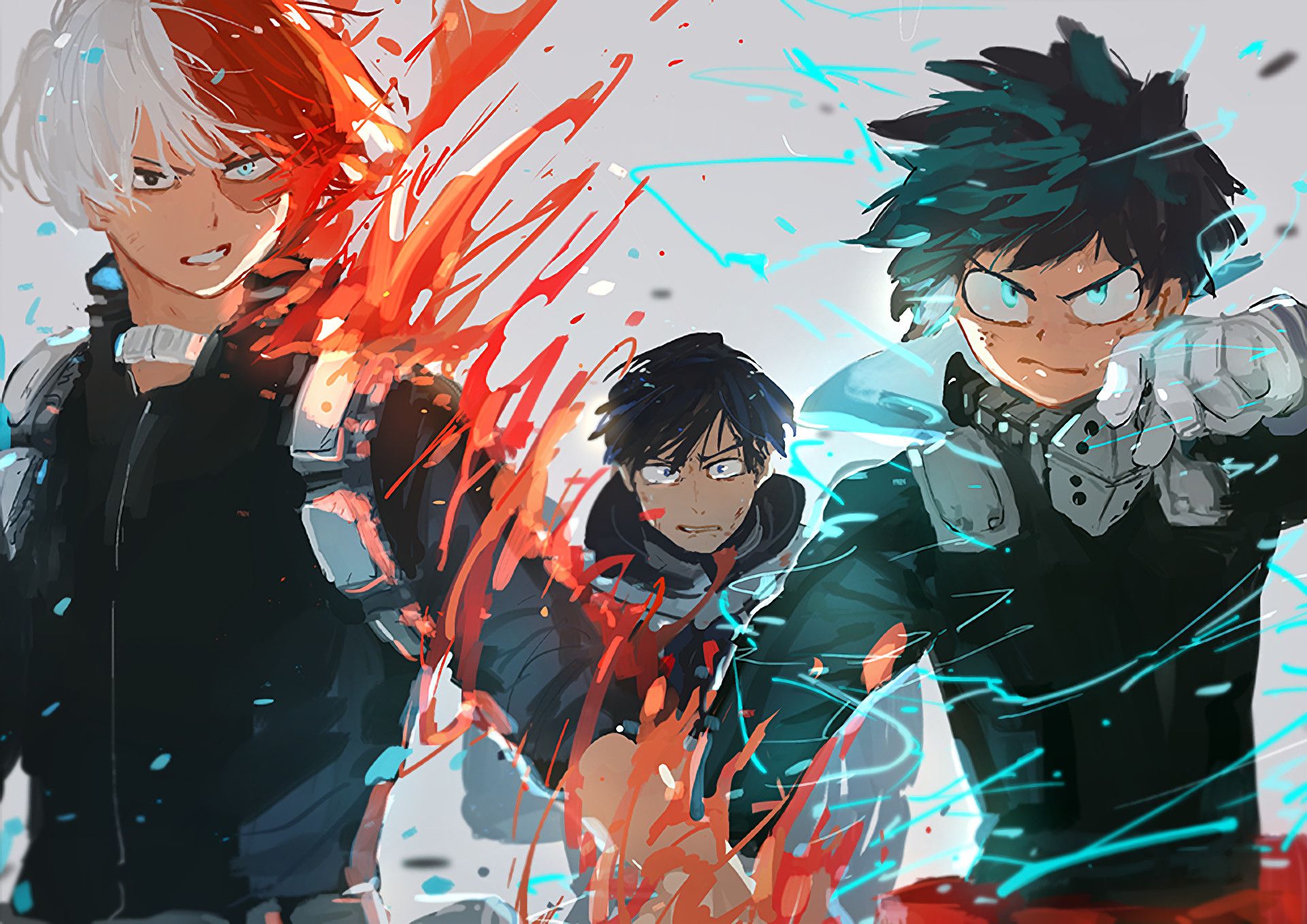 sfondo di boku no hero academia,anime,cartone animato,cielo,capelli neri,opera d'arte