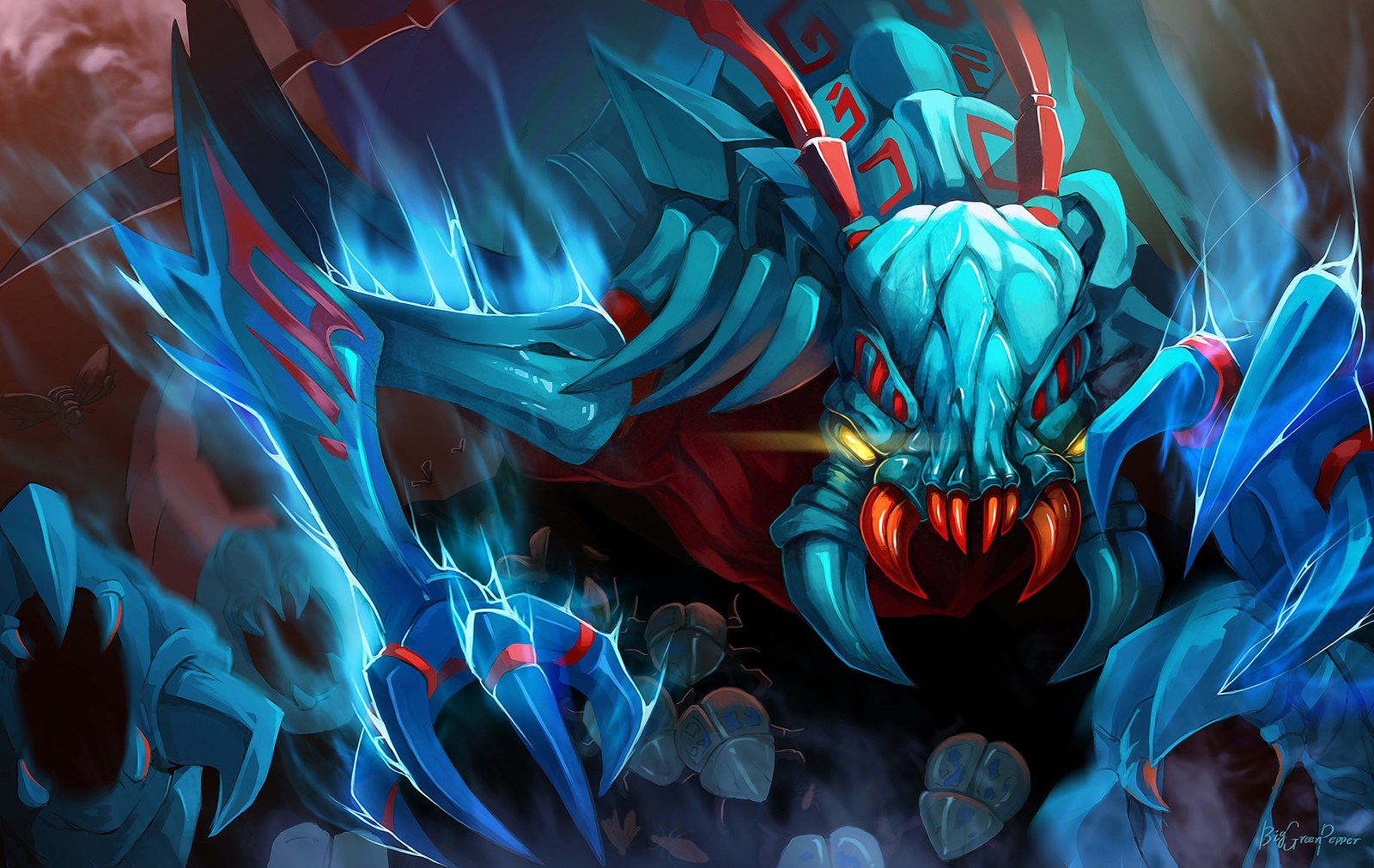 dota wallpaper,fictional character,cg artwork,organism,illustration,electric blue