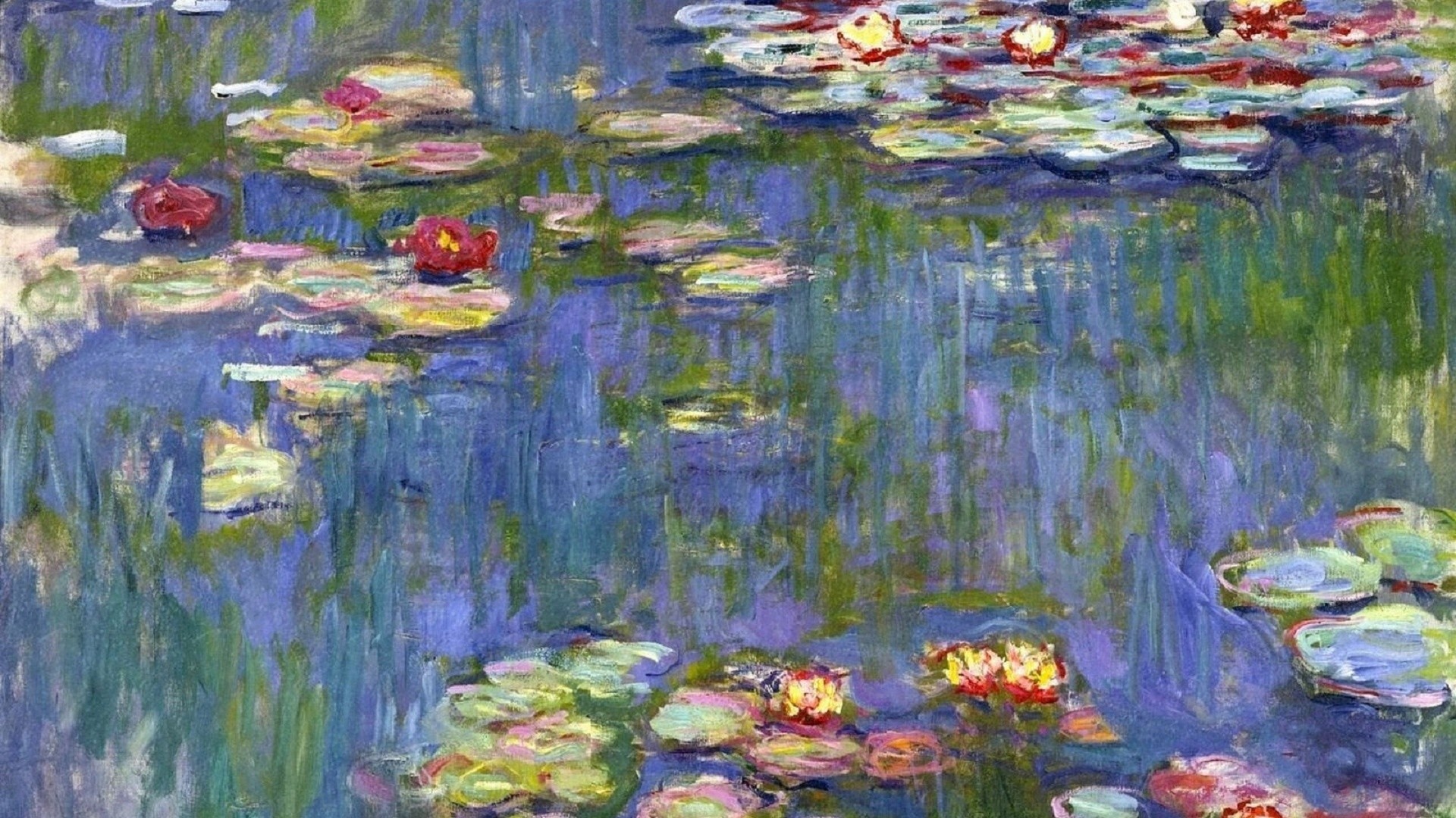 monet wallpaper,fragrant white water lily,pond,water lily,painting,aquatic plant