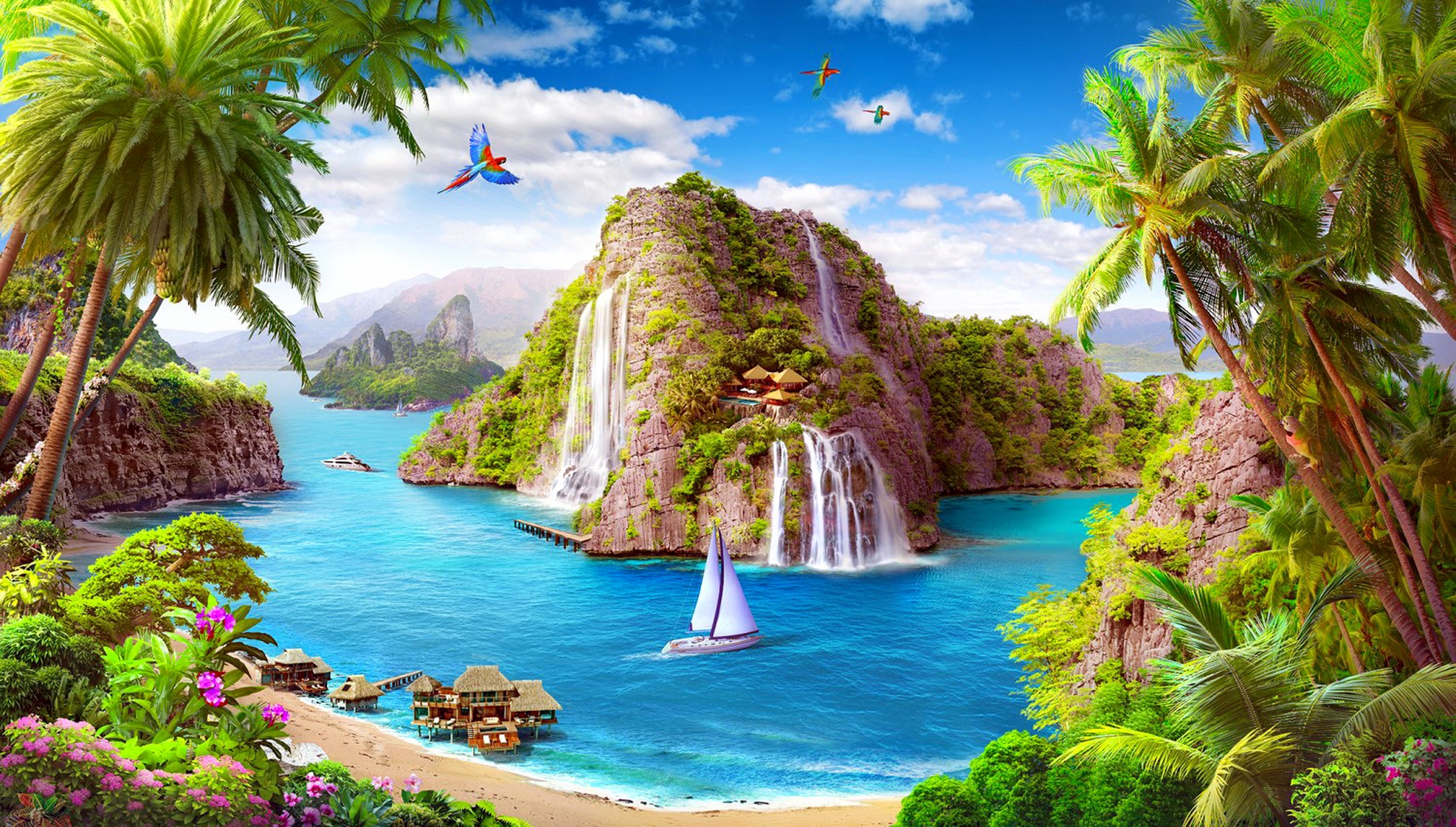 paradise wallpaper,natural landscape,nature,tropics,theatrical scenery,water resources