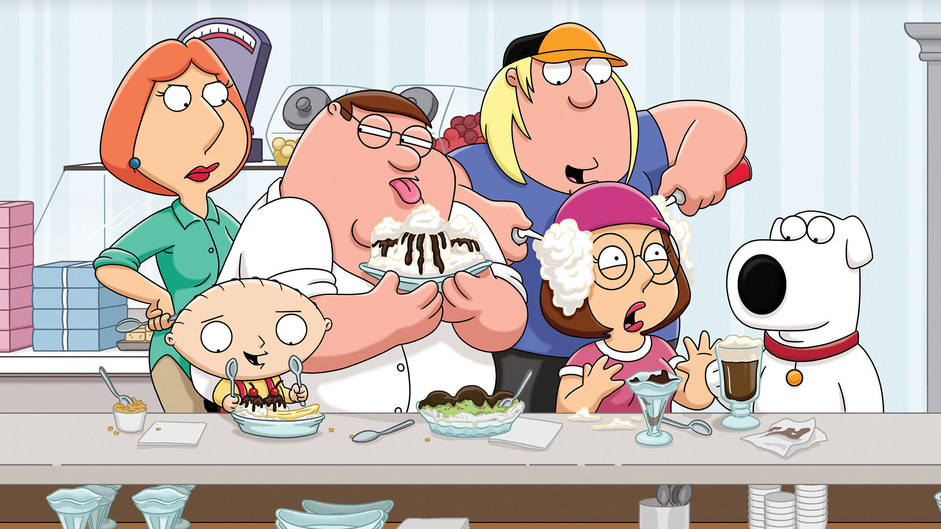 family guy wallpaper,animated cartoon,cartoon,social group,animation,illustration