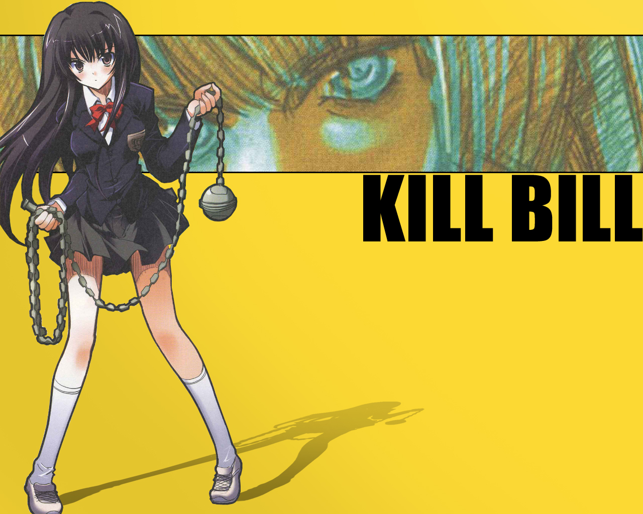 kill bill wallpaper,cartoon,yellow,fictional character,anime,black hair
