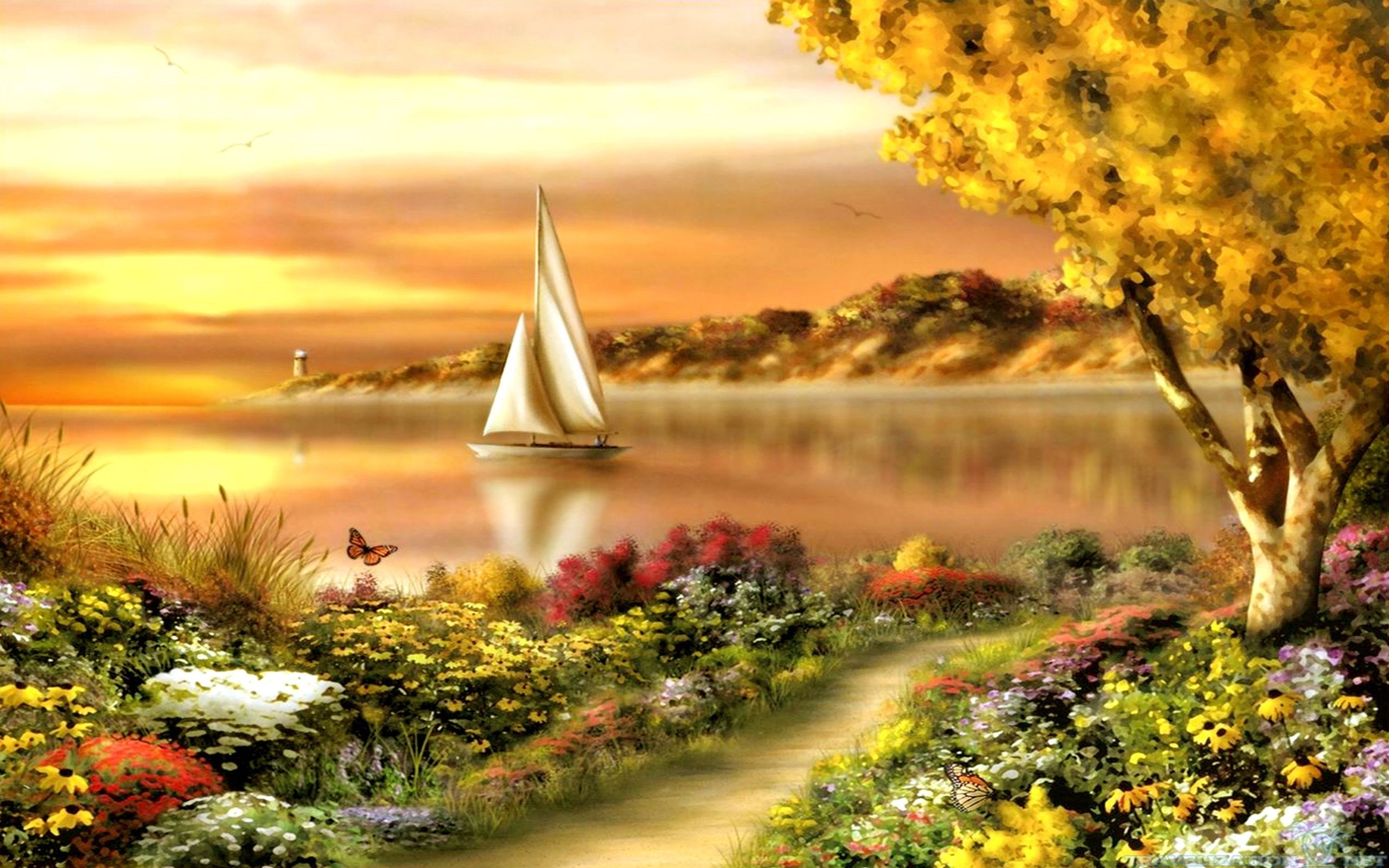 wallpaper scene,natural landscape,nature,sky,sailboat,landscape