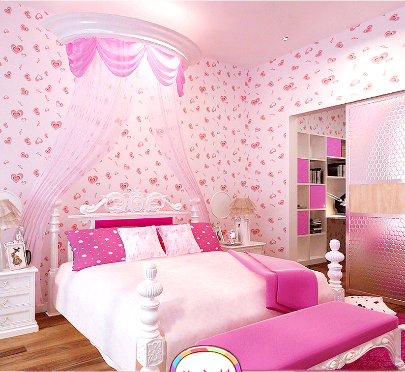 소녀를위한 핑크 벽지,침실,분홍,침대,방,가구