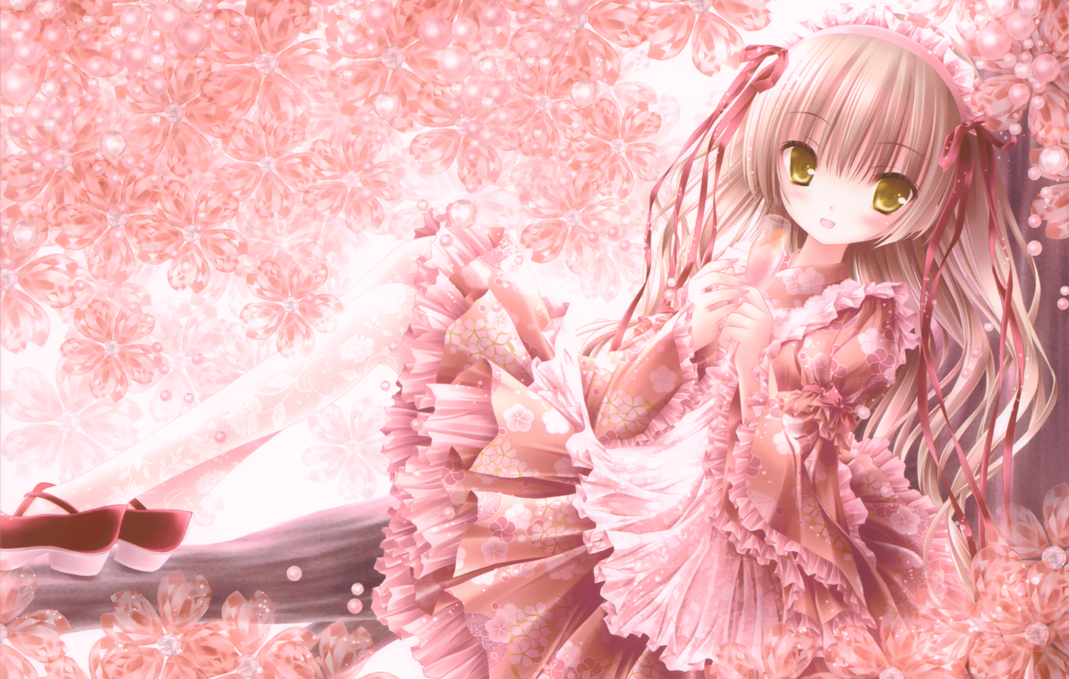 소녀를위한 핑크 벽지,분홍,애니메이션,cg 삽화,만화,꽃