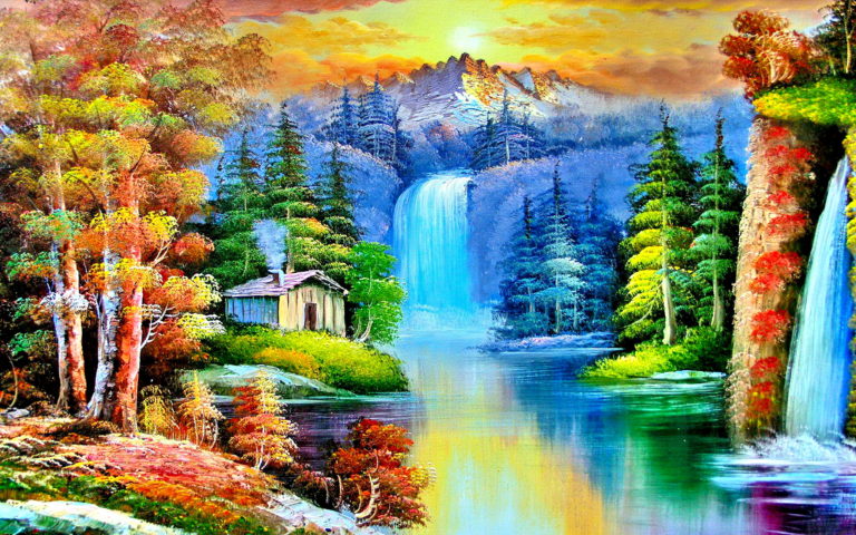beautiful wallpaper full hd,natural landscape,nature,painting,watercolor paint,landscape