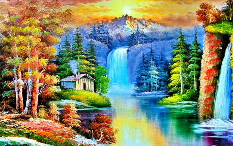 hermoso fondo de pantalla full hd,paisaje natural,naturaleza,pintura,pintura de acuarela,paisaje