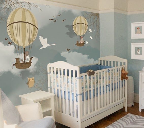 Papier Peint Chambre D Enfant Garcons Produit Chambre Lit Bebe Montgolfiere Garderie Wallpaperuse