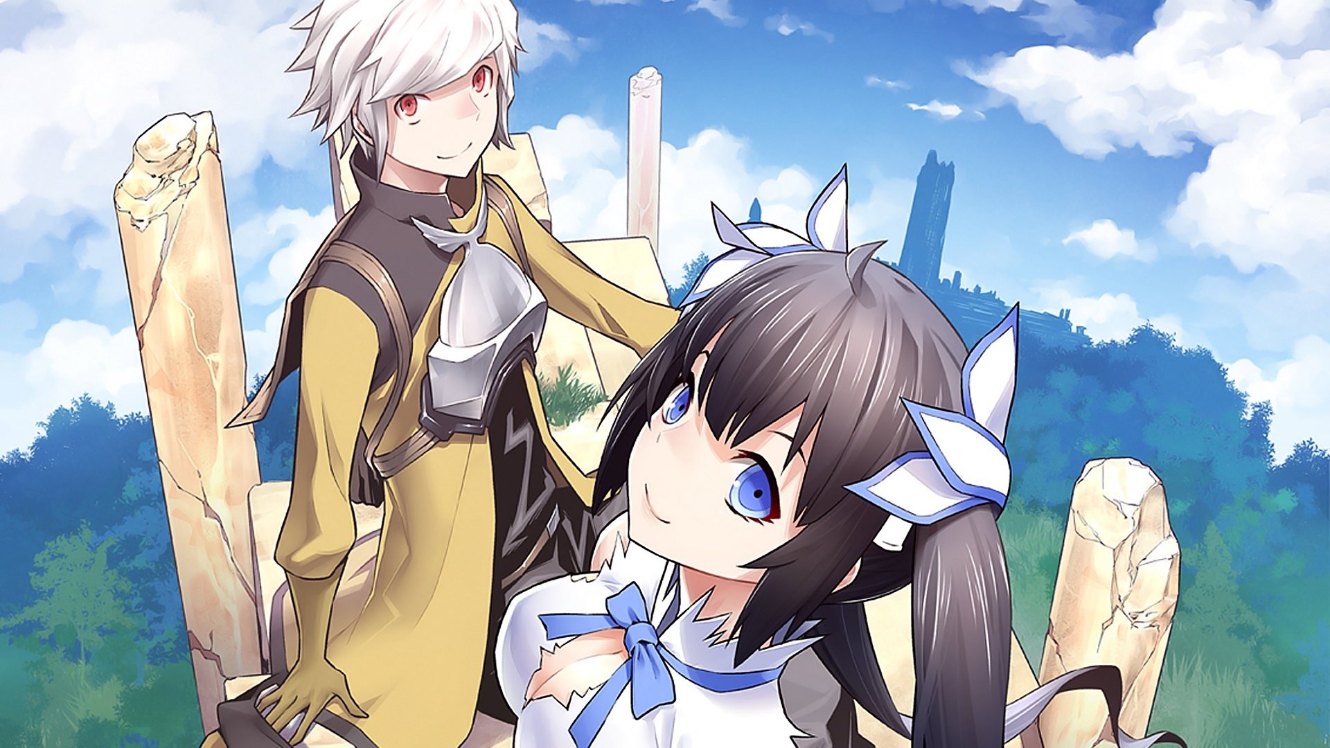 danmachi wallpaper,cartoon,anime,cg artwork,sky,gesture