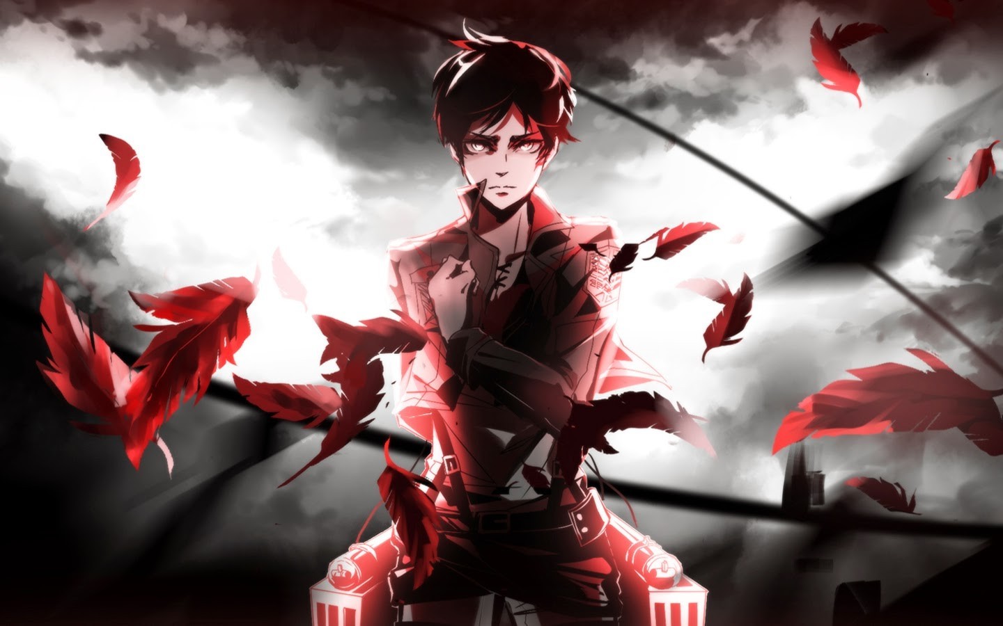 fond d'écran shingeki no kyojin,rouge,oeuvre de cg,anime,conception graphique,illustration