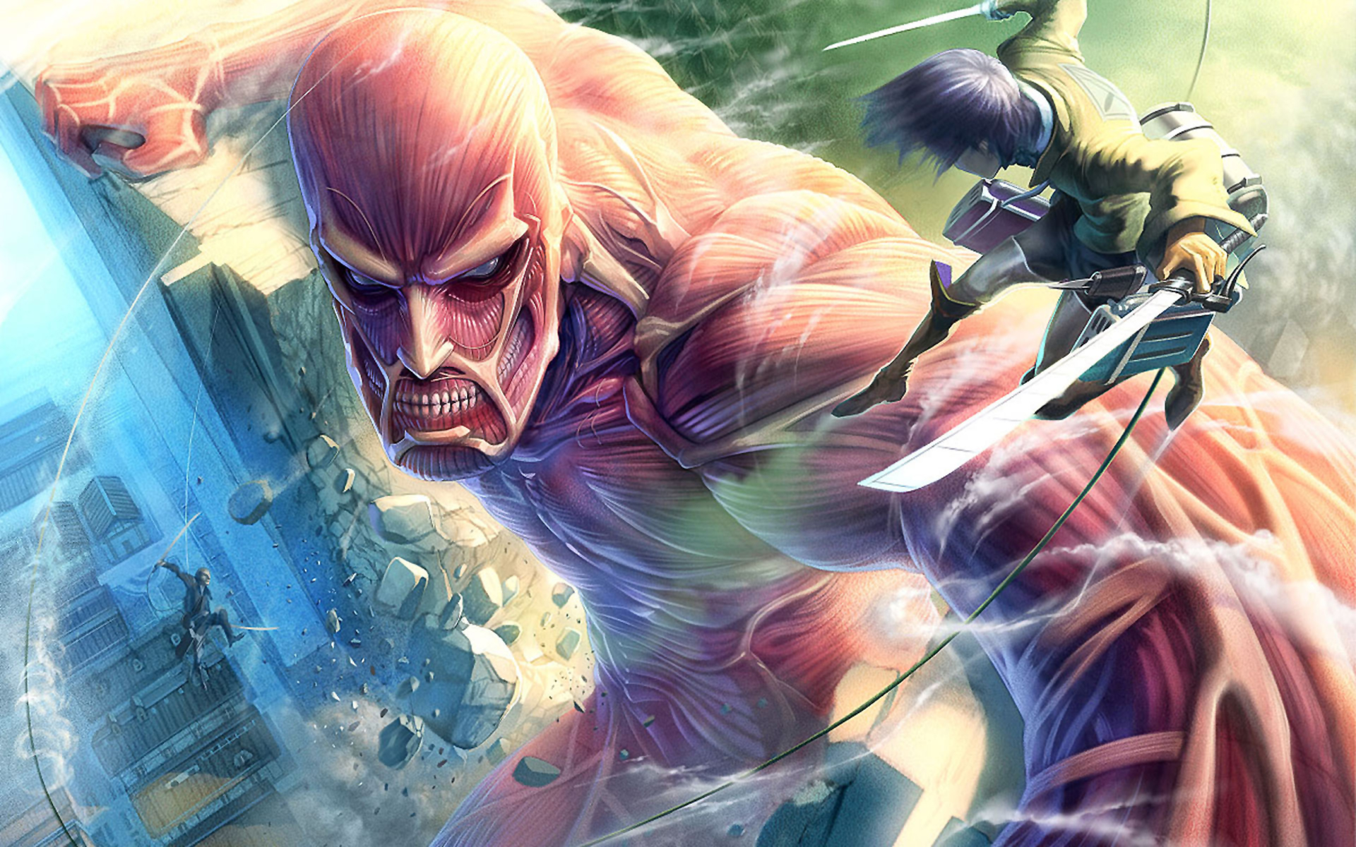 shingeki no kyojin wallpaper,action adventure game,cg artwork,fictional character,anime,illustration