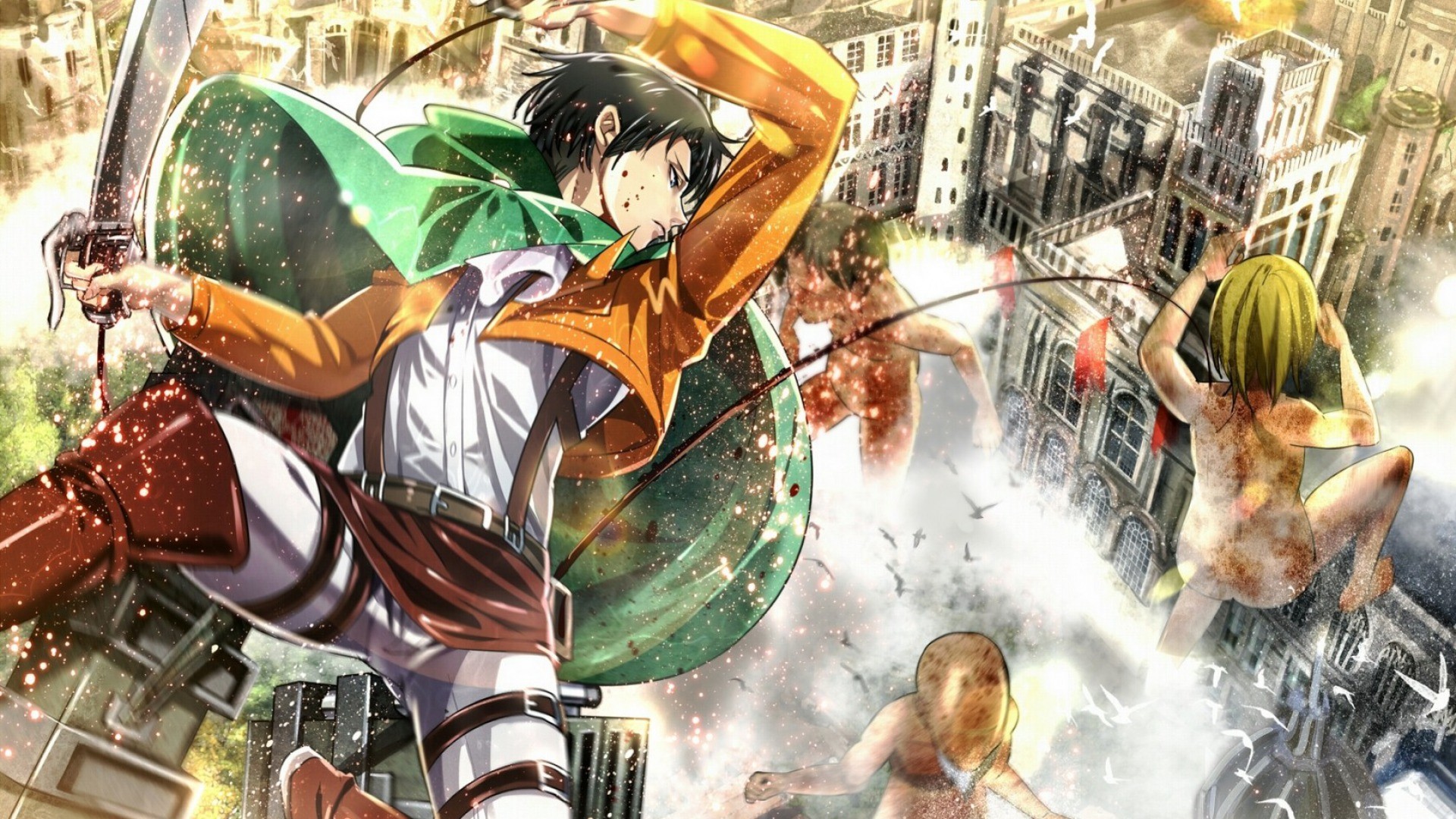 shingeki no kyojin wallpaper,cg artwork,anime,cartoon,action adventure game,adventure game