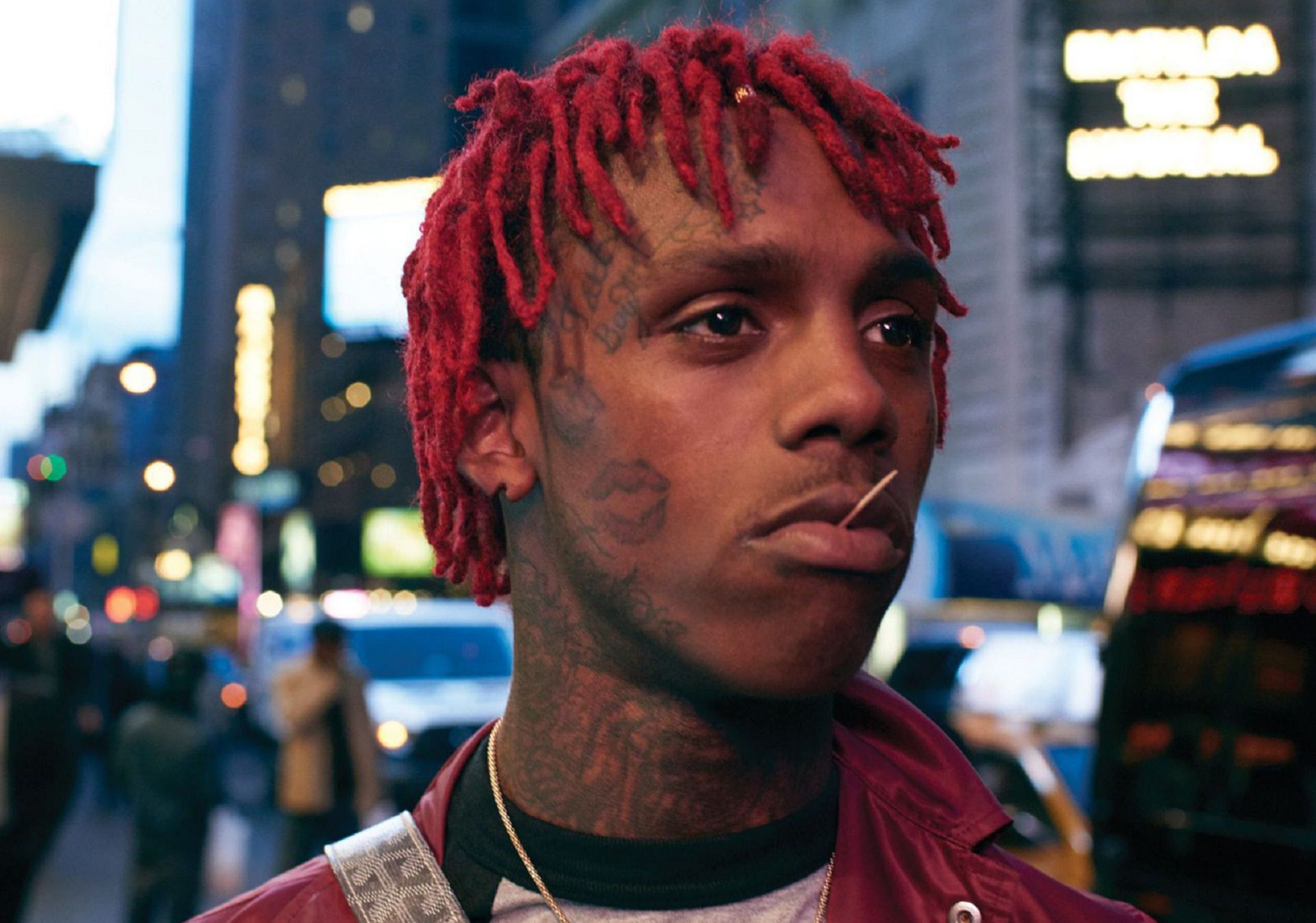 famous dex wallpaper,hair,hairstyle,dreadlocks,red,forehead
