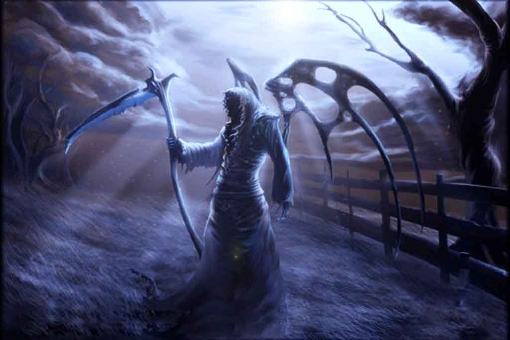 fond d'écran animé grim reaper,oeuvre de cg,dragon,personnage fictif,ténèbres,créature mythique