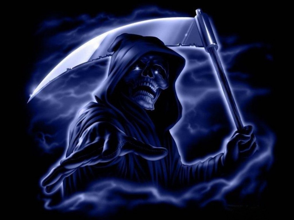 fond d'écran animé grim reaper,ténèbres,bleu électrique,personnage fictif,conception graphique,illustration