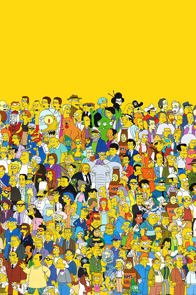 simpsons wallpaper iphone,people,yellow,crowd,cartoon,fan