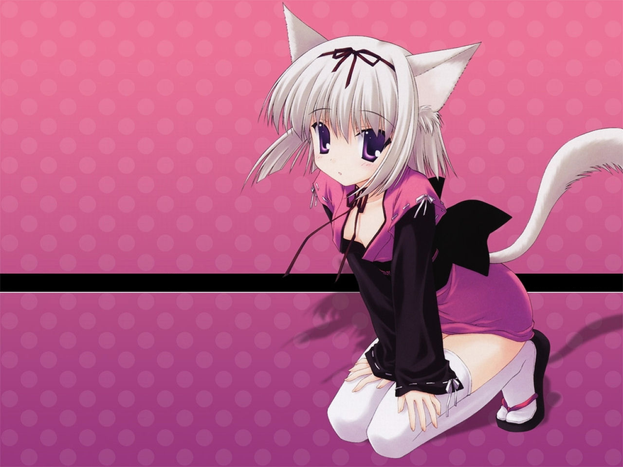 neko wallpaper,cartoon,anime,pink,tail,long hair