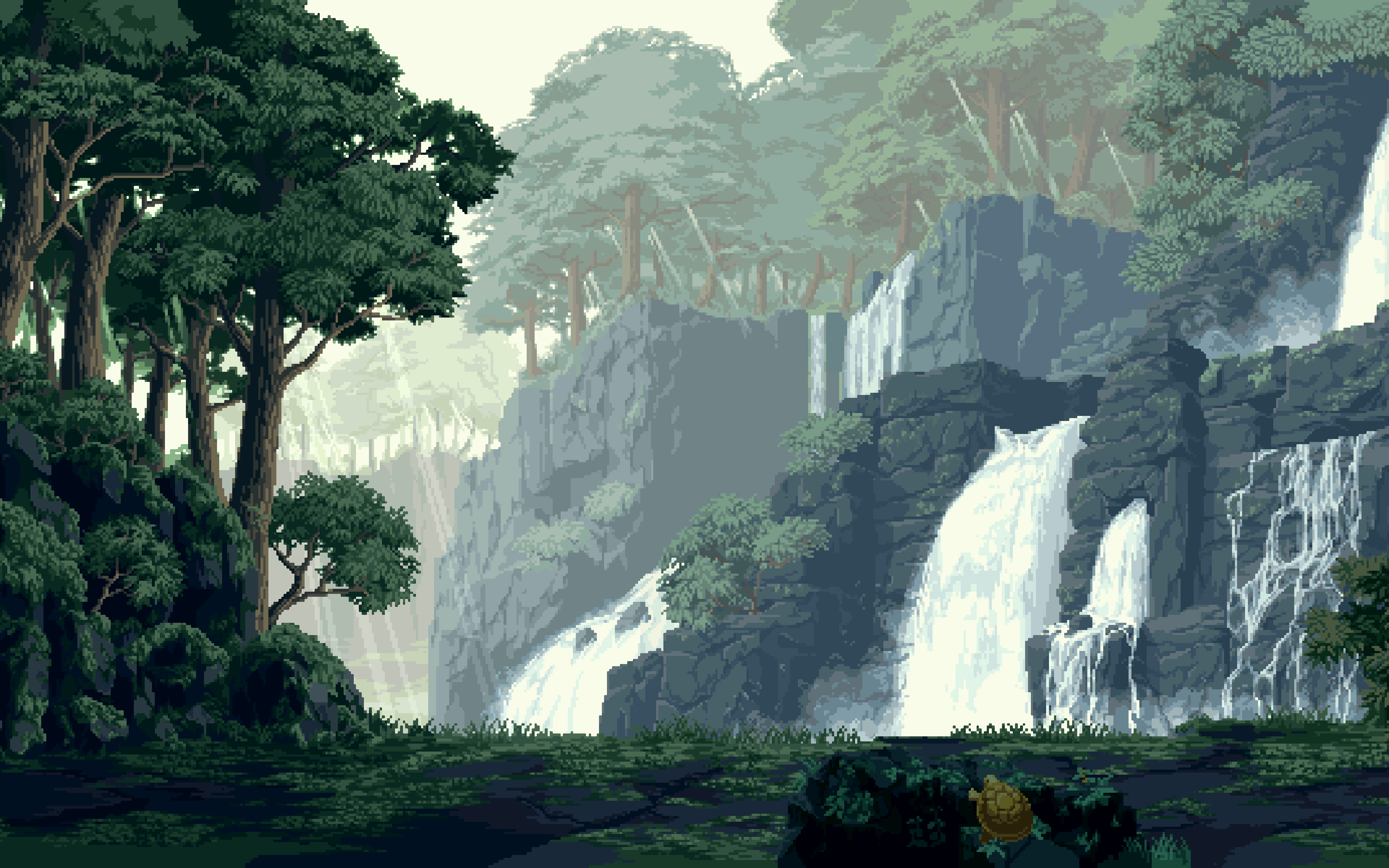 pixel art wallpaper,natural landscape,nature,waterfall,water resources,water
