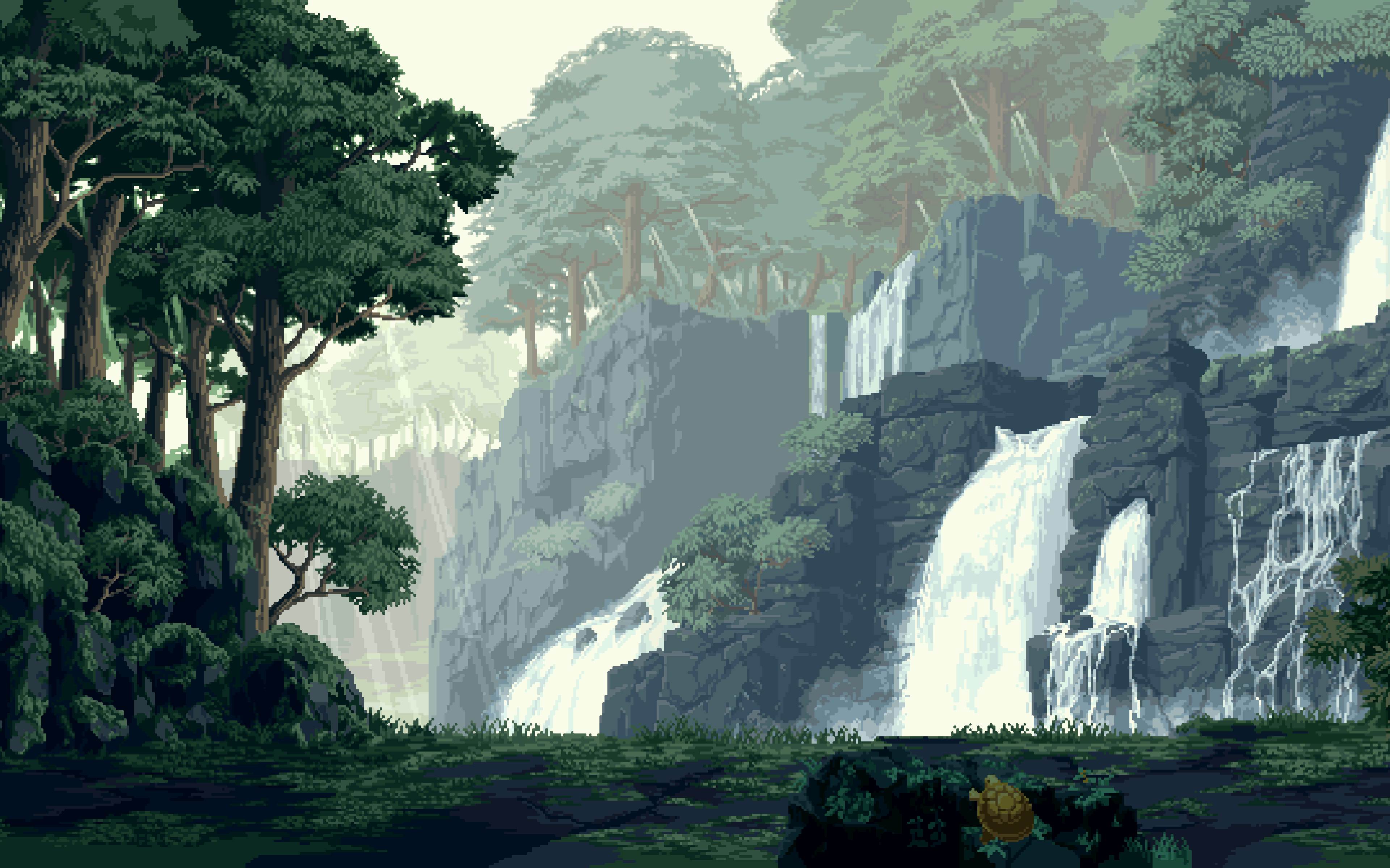 carta da parati pixel art,paesaggio naturale,natura,cascata,risorse idriche,acqua