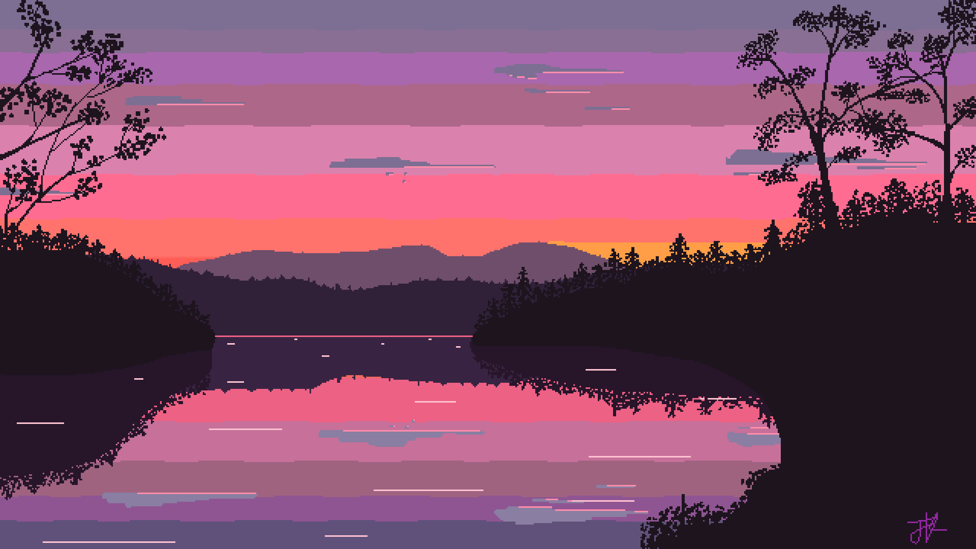 pixel art wallpaper,sky,nature,natural landscape,pink,afterglow