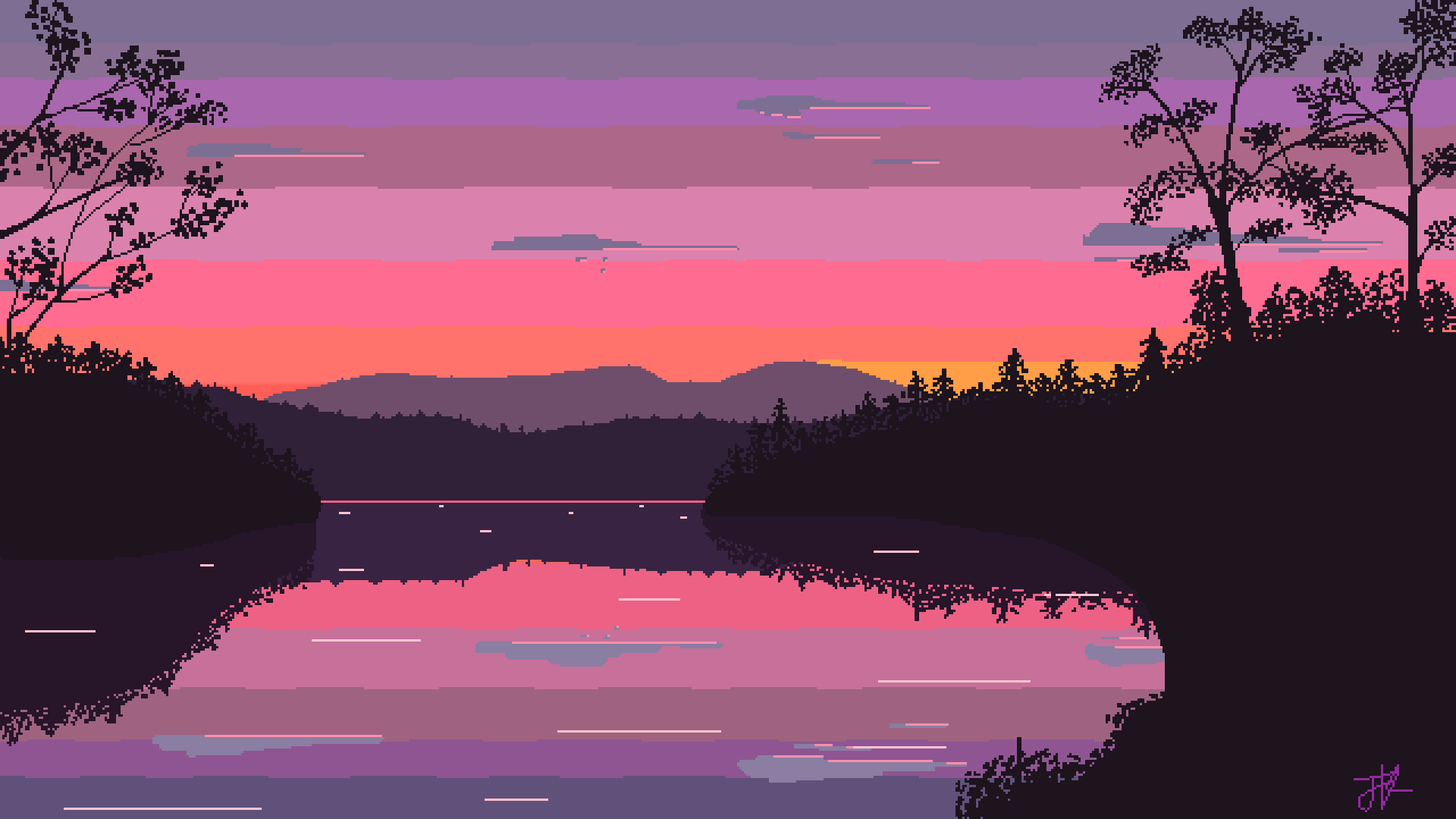 carta da parati pixel art,cielo,natura,paesaggio naturale,rosa,ultimi bagliori