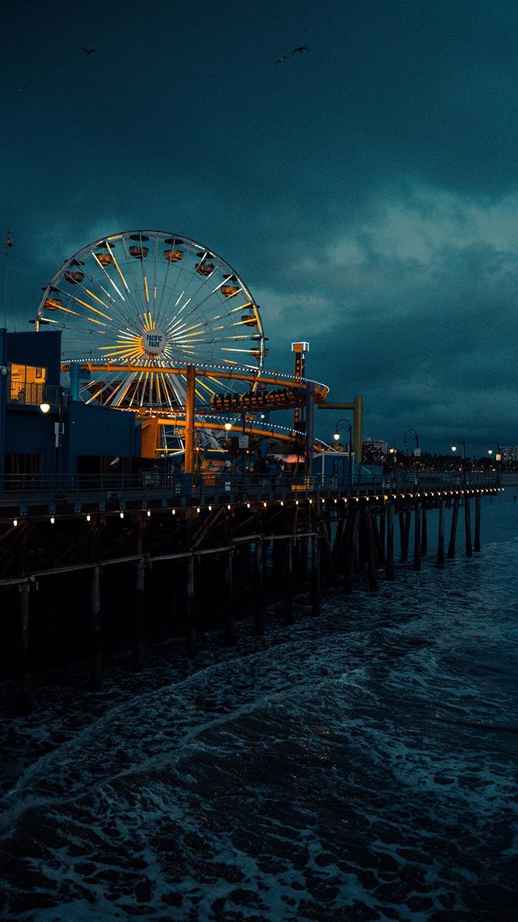 los angeles iphone wallpaper,ferris wheel,pier,tourist attraction,landmark,sky