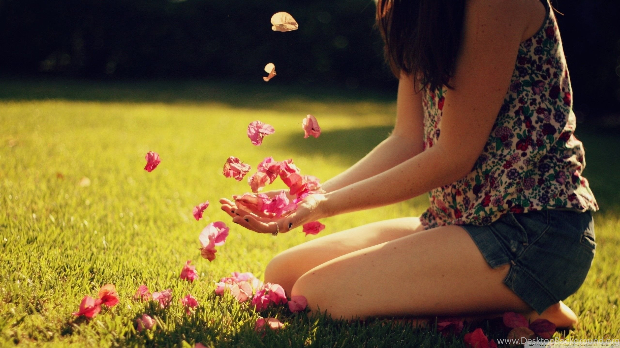 소녀의 hd 벽지 다운로드,아름다움,꽃잎,꽃,잔디,봄
