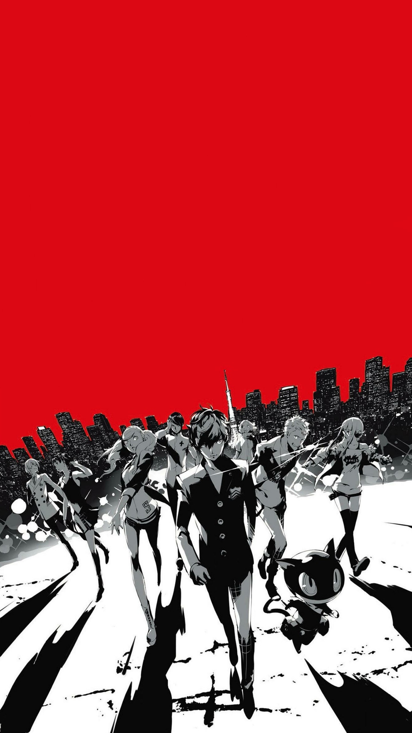 persona 5 iphone wallpaper,crowd,people,illustration,font,city