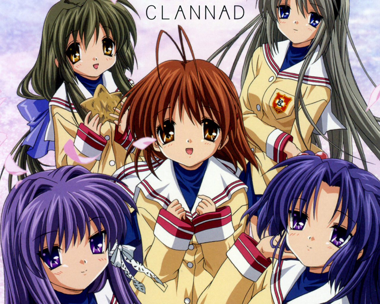 clannad wallpaper,cartoon,anime,cg artwork,hair coloring,uniform