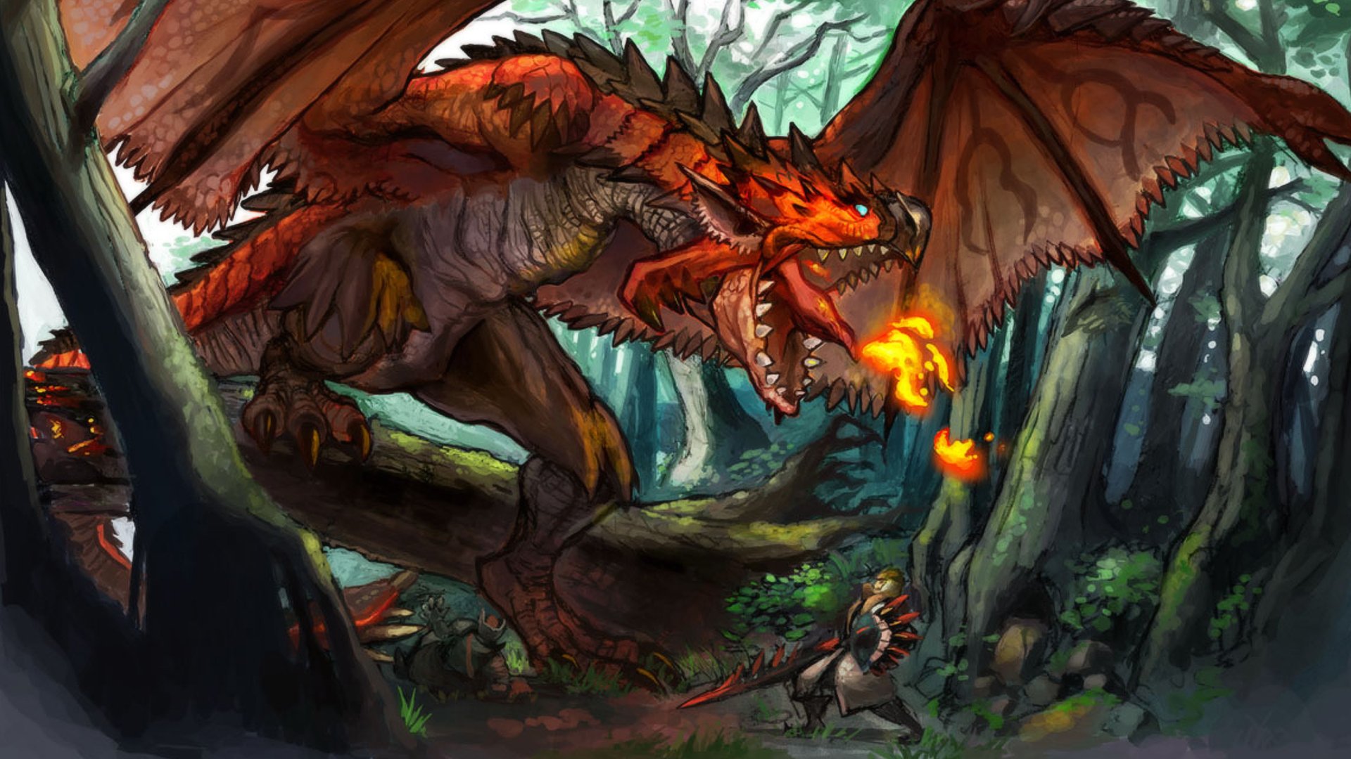 fond d'écran de chasseur de monstre,jeu d'aventure d'action,dragon,personnage fictif,oeuvre de cg,jeu pc