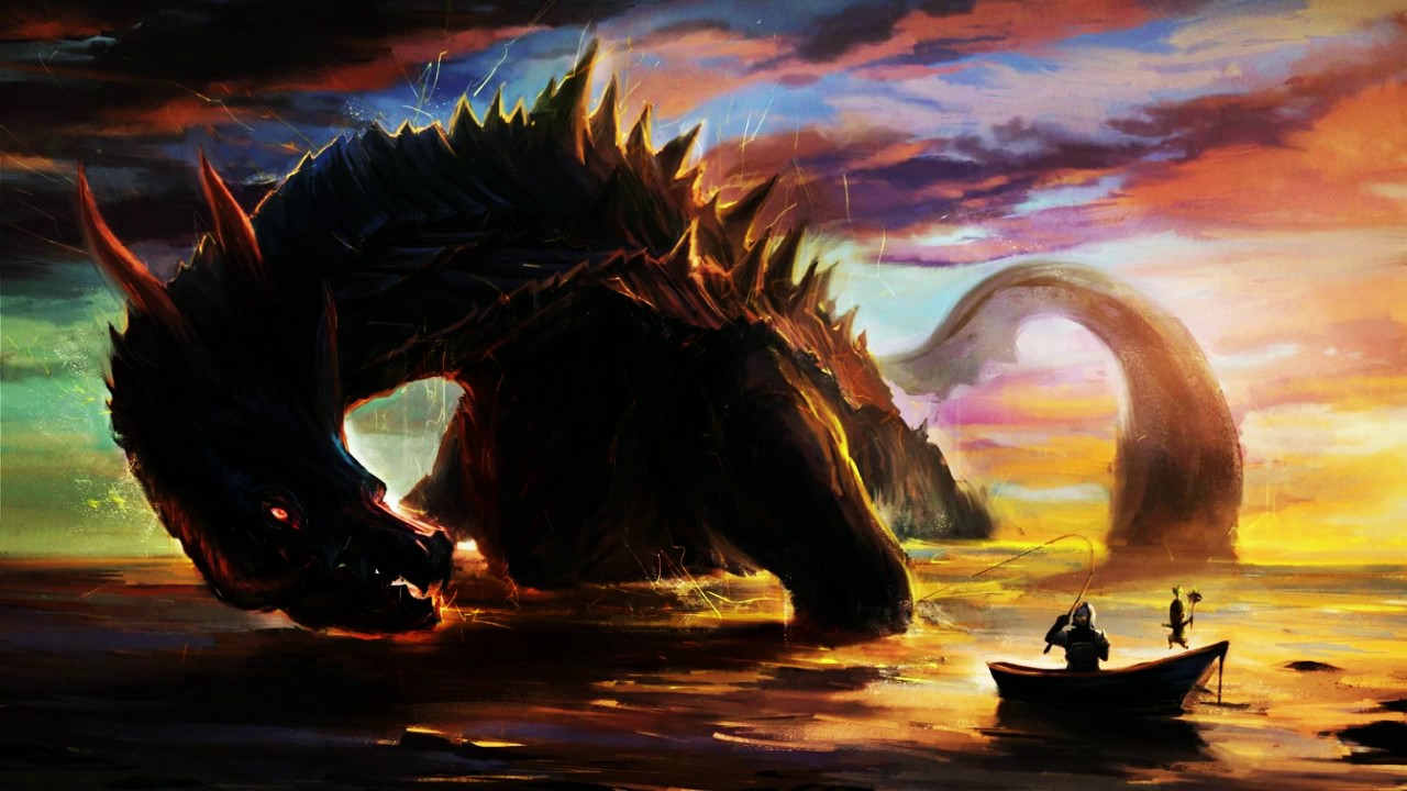 fond d'écran de chasseur de monstre,dragon,ciel,oeuvre de cg,la peinture,illustration