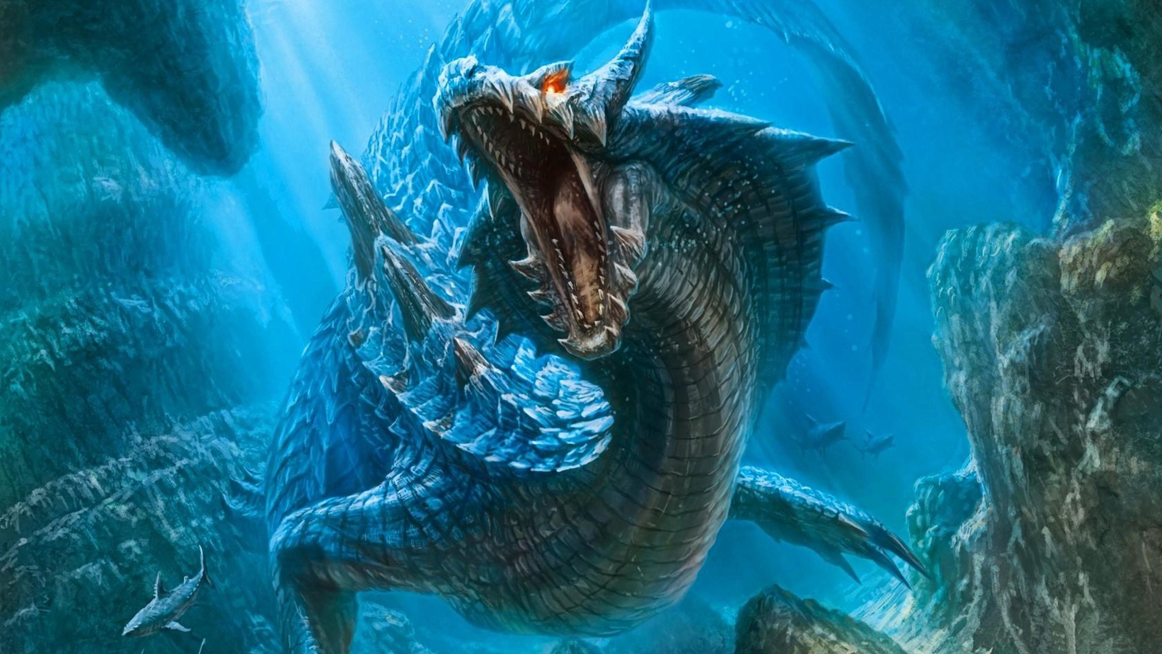 monster hunter wallpaper,dragon,cg artwork,fictional character,mythical creature,marine biology