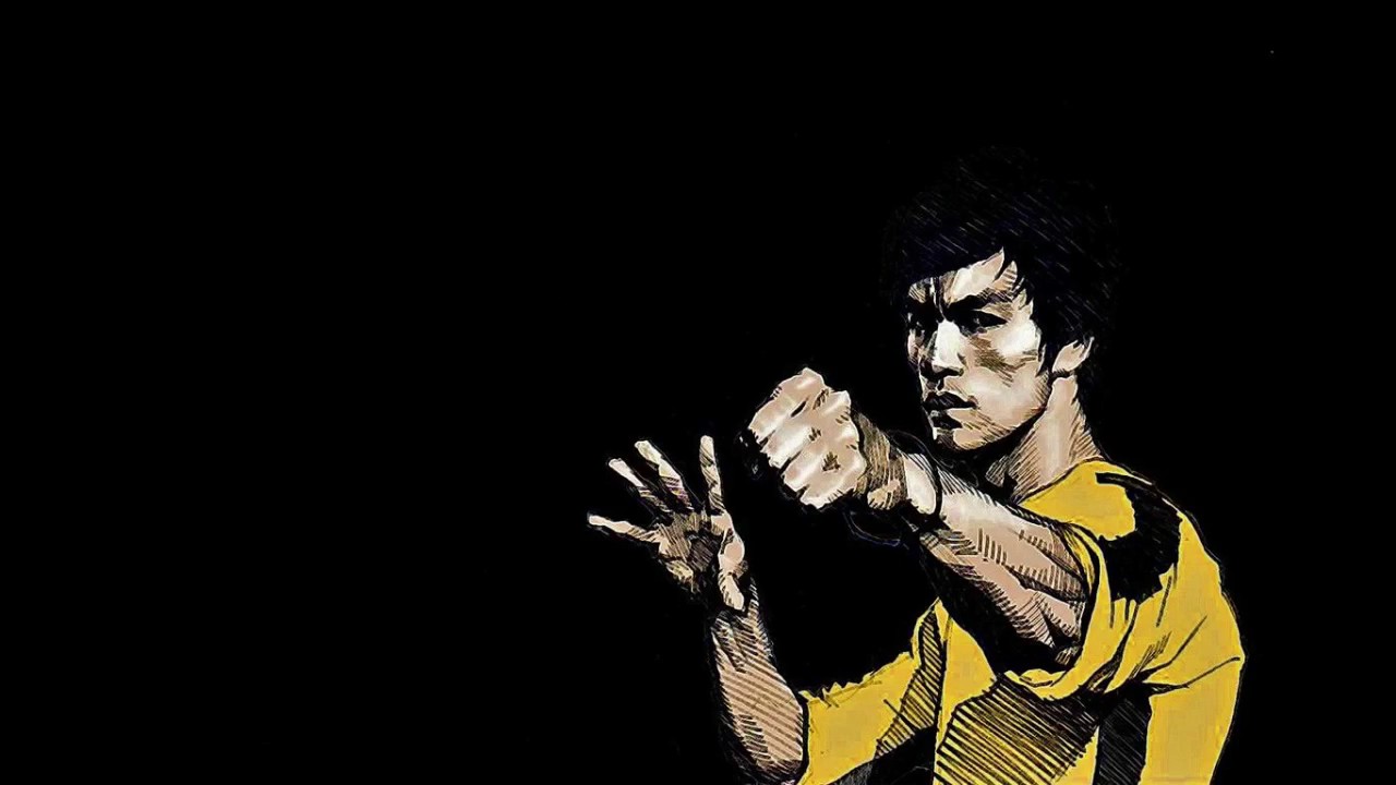 bruce lee fondo de pantalla hd,amarillo,fotografía,ilustración,gesto,personaje de ficción