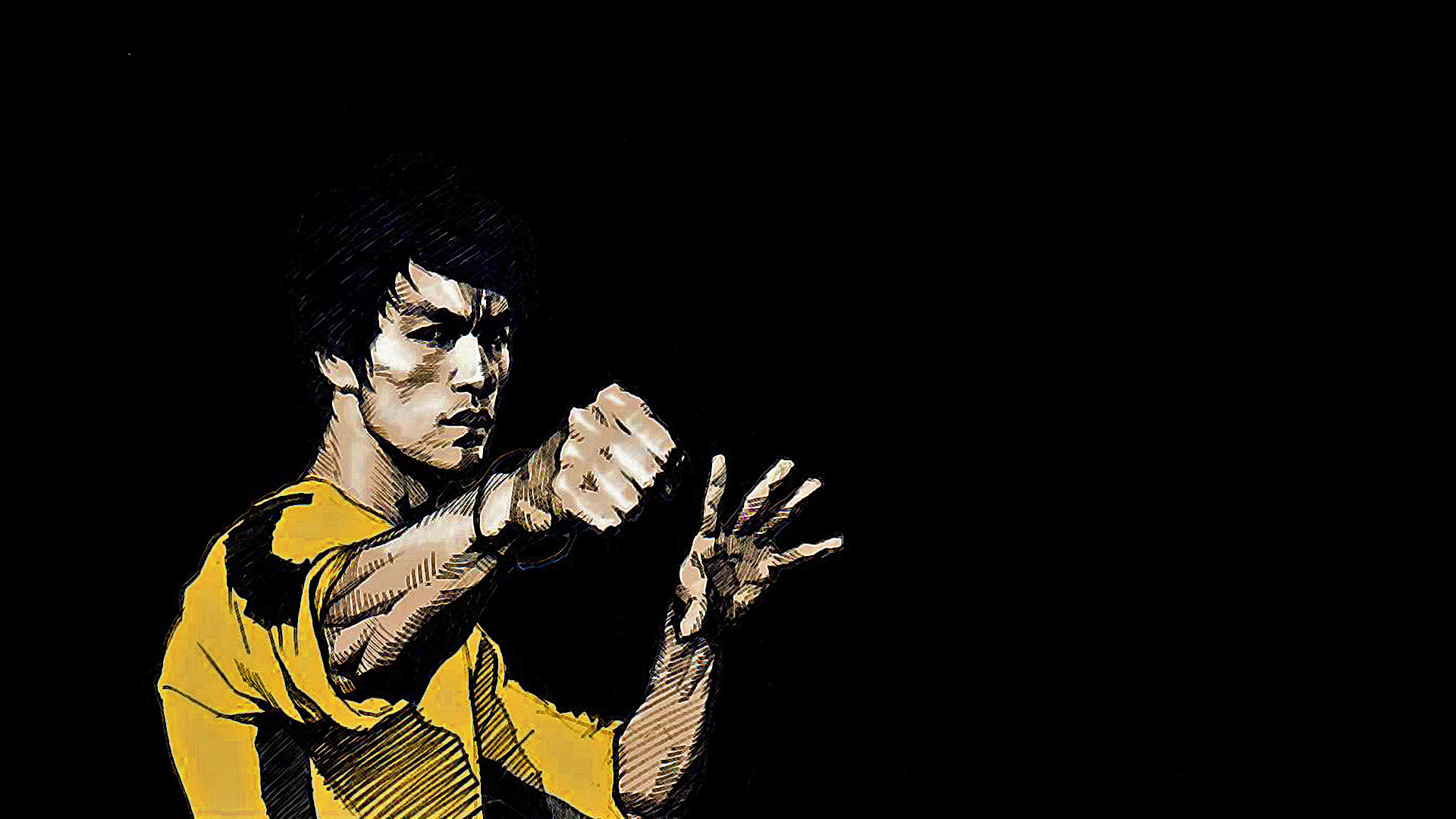 bruce lee hd wallpaper,yellow,hand,music,fictional character,illustration