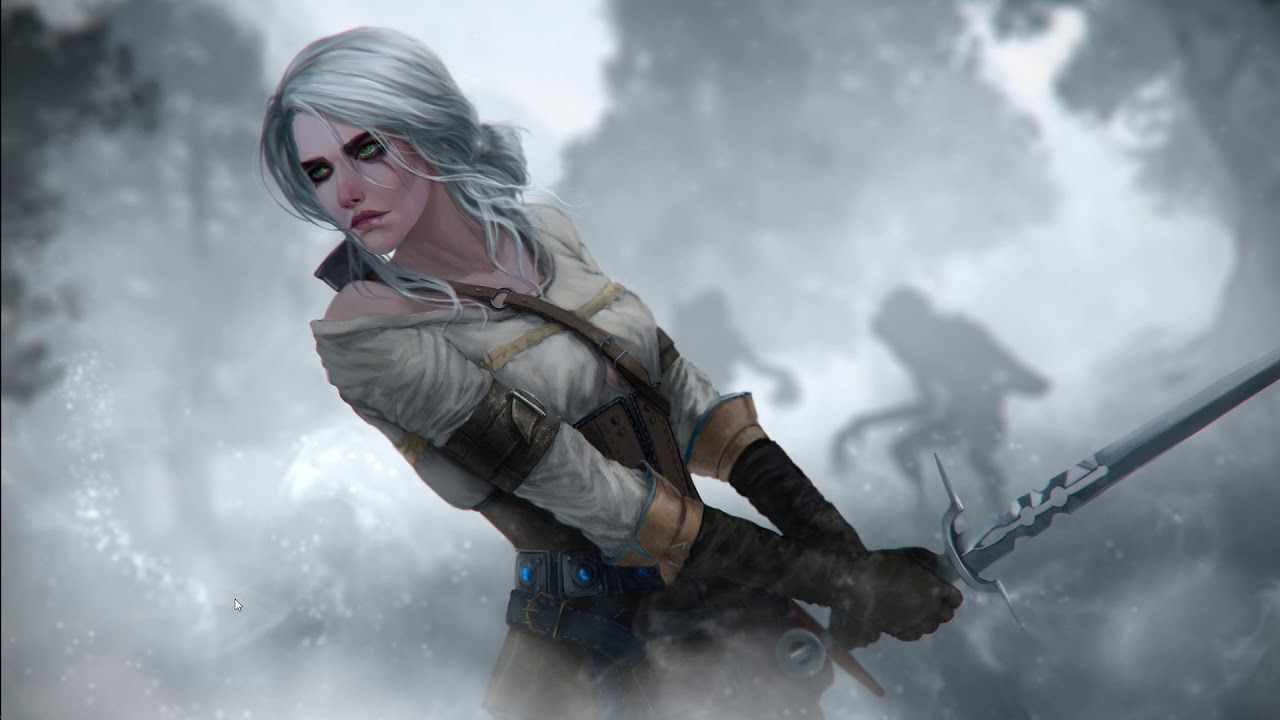 ciri wallpaper,cg artwork,illustration,digital compositing,fictional character,winter storm