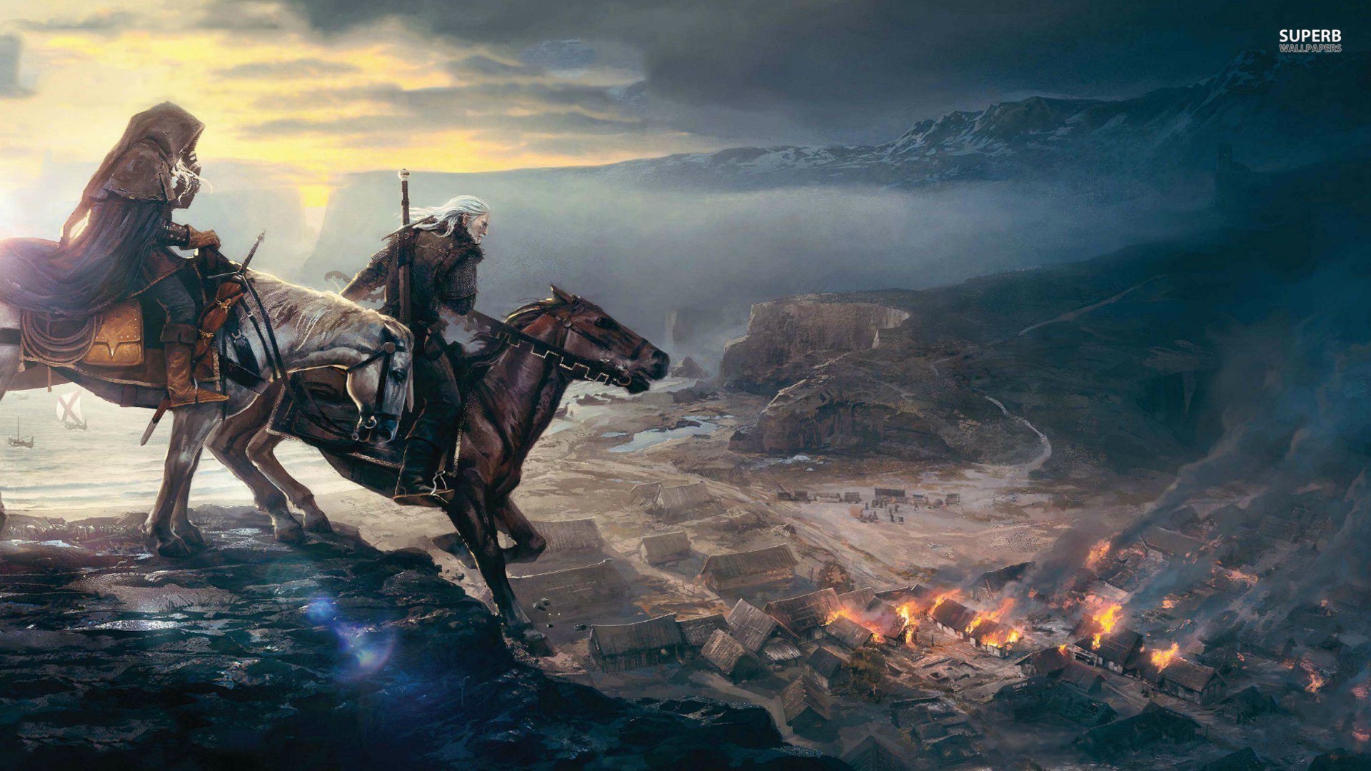 fondo de pantalla de brujo,caballo,cielo,cg artwork,mitología,las carreras de caballos